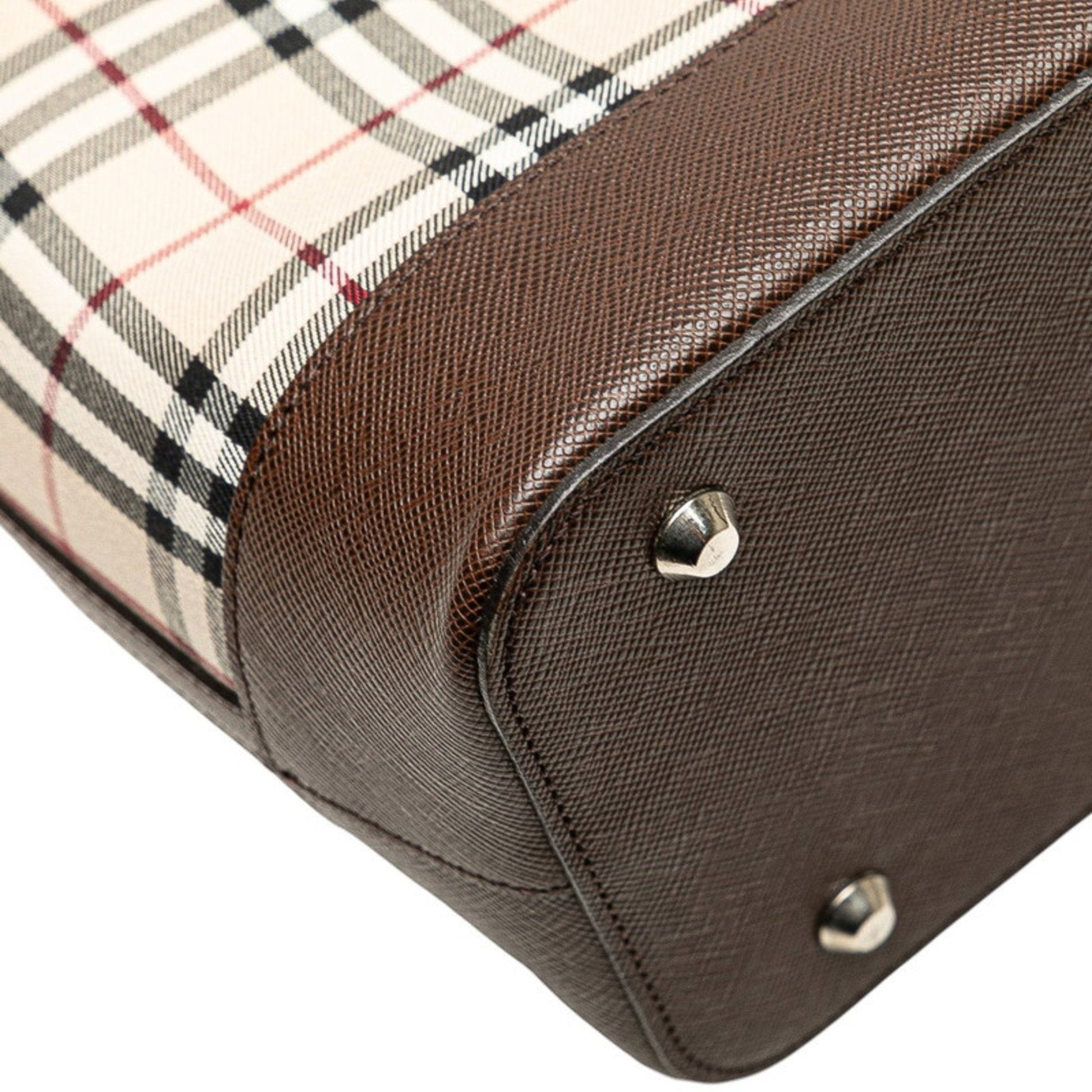 Burberry Tote Bag Leather Canvas Brown
