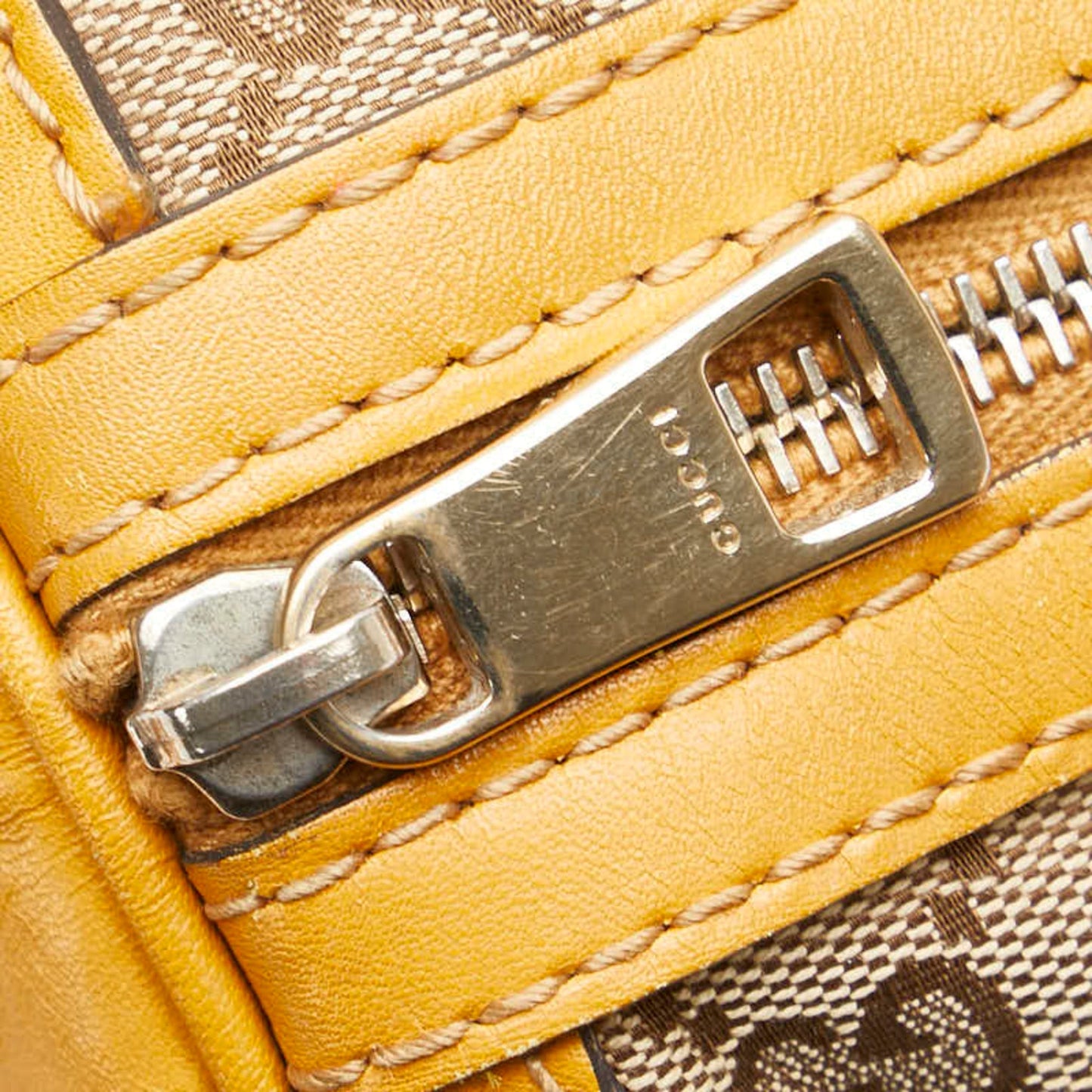 Gucci Beige Yellow Canvas Leather Shoulder Bag