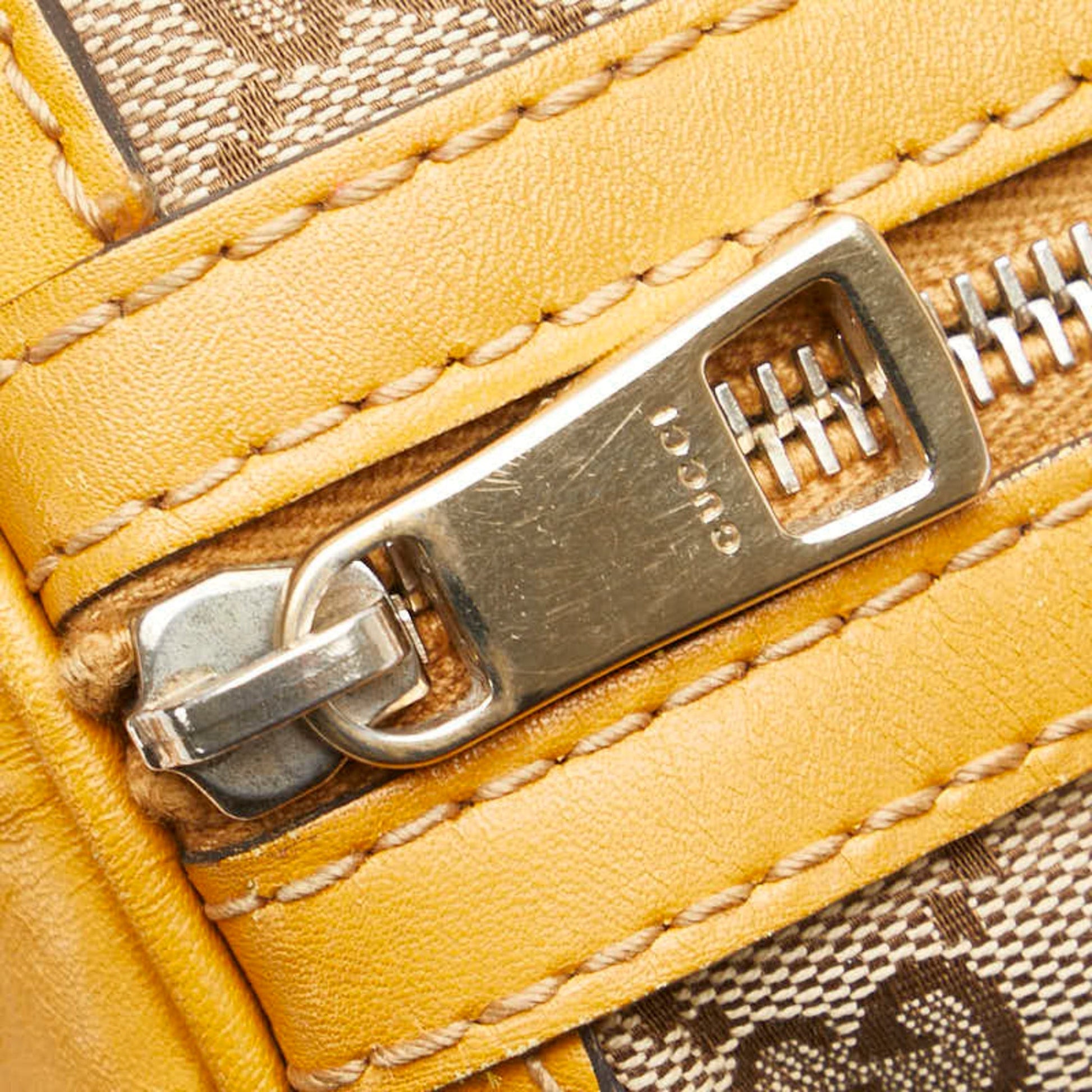 Gucci Beige Yellow Canvas Leather Shoulder Bag