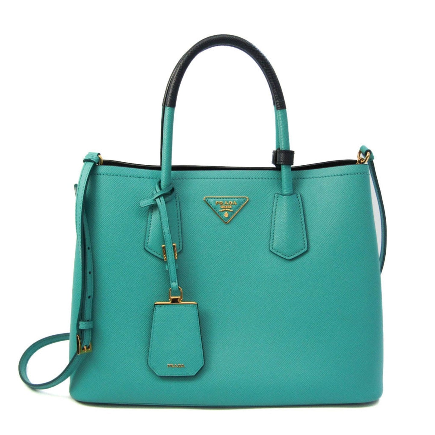 Prada Doubre Women Shoulder Bag Tote Bag Leather Green Navy