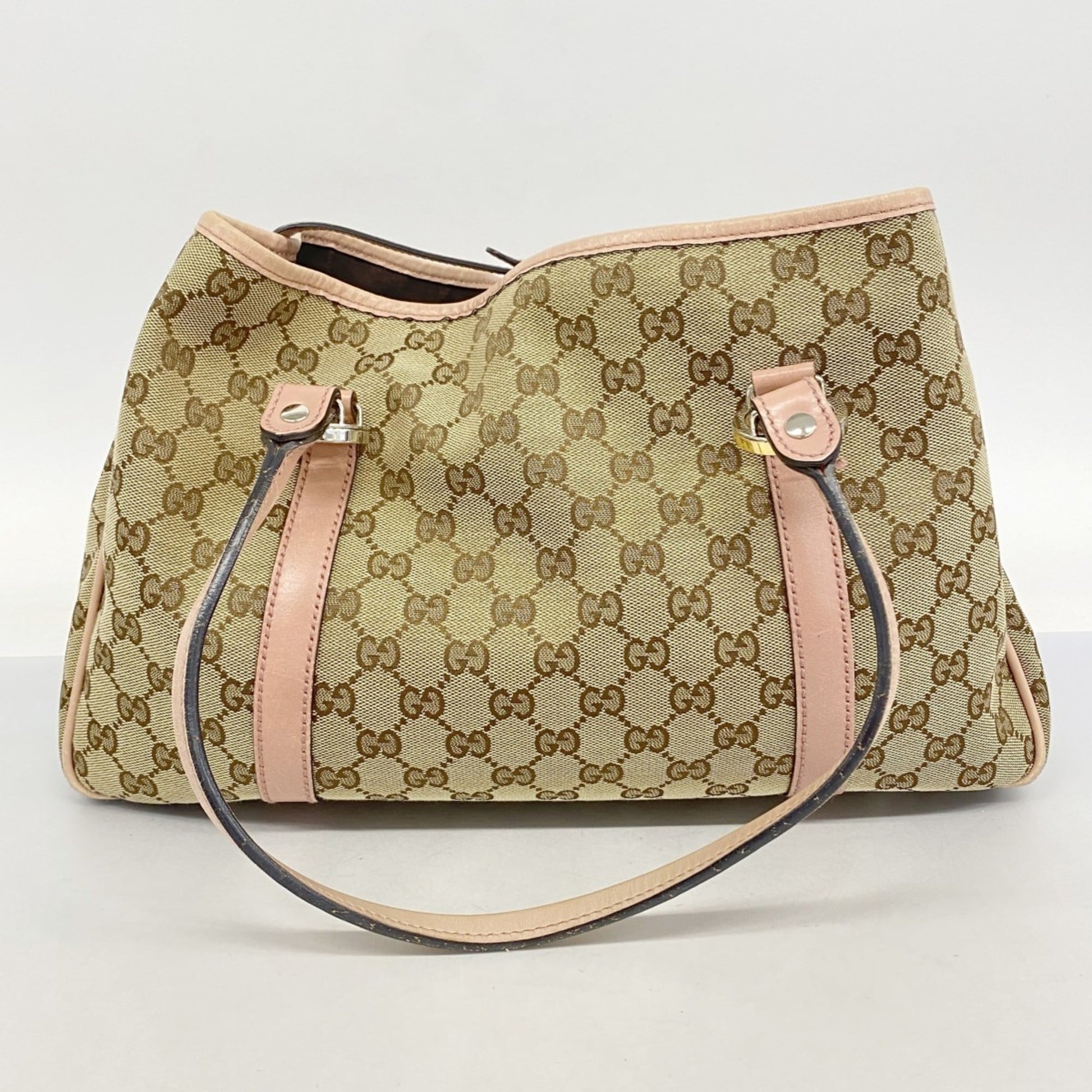 Gucci Beige Pink Canvas Tote Bag