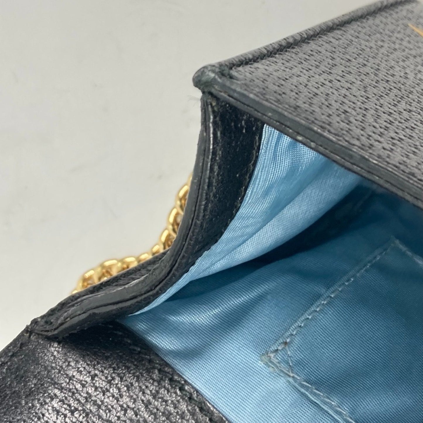 Gucci Black Gold Leather Pochette Shoulder Bag