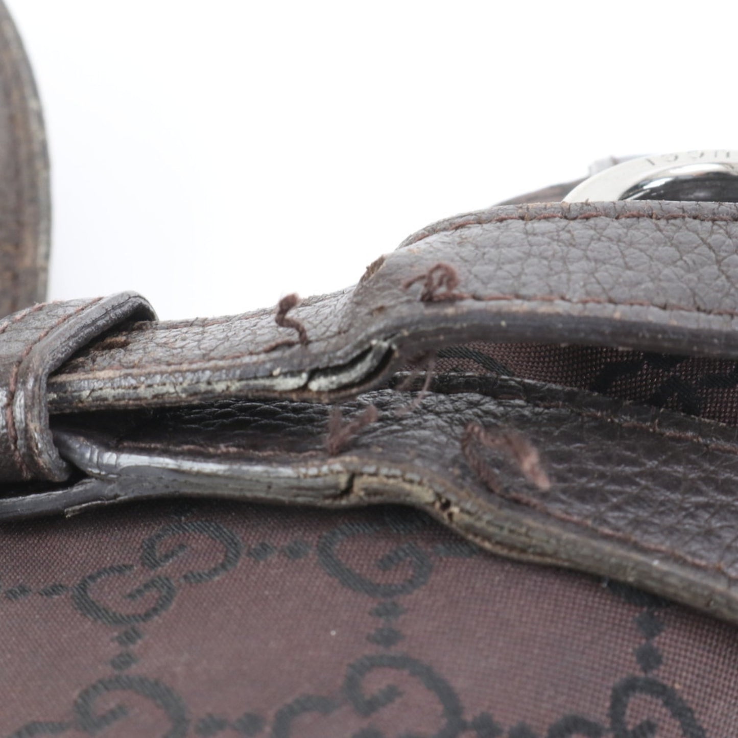 Gucci Brown Leather Canvas Shoulder Bag
