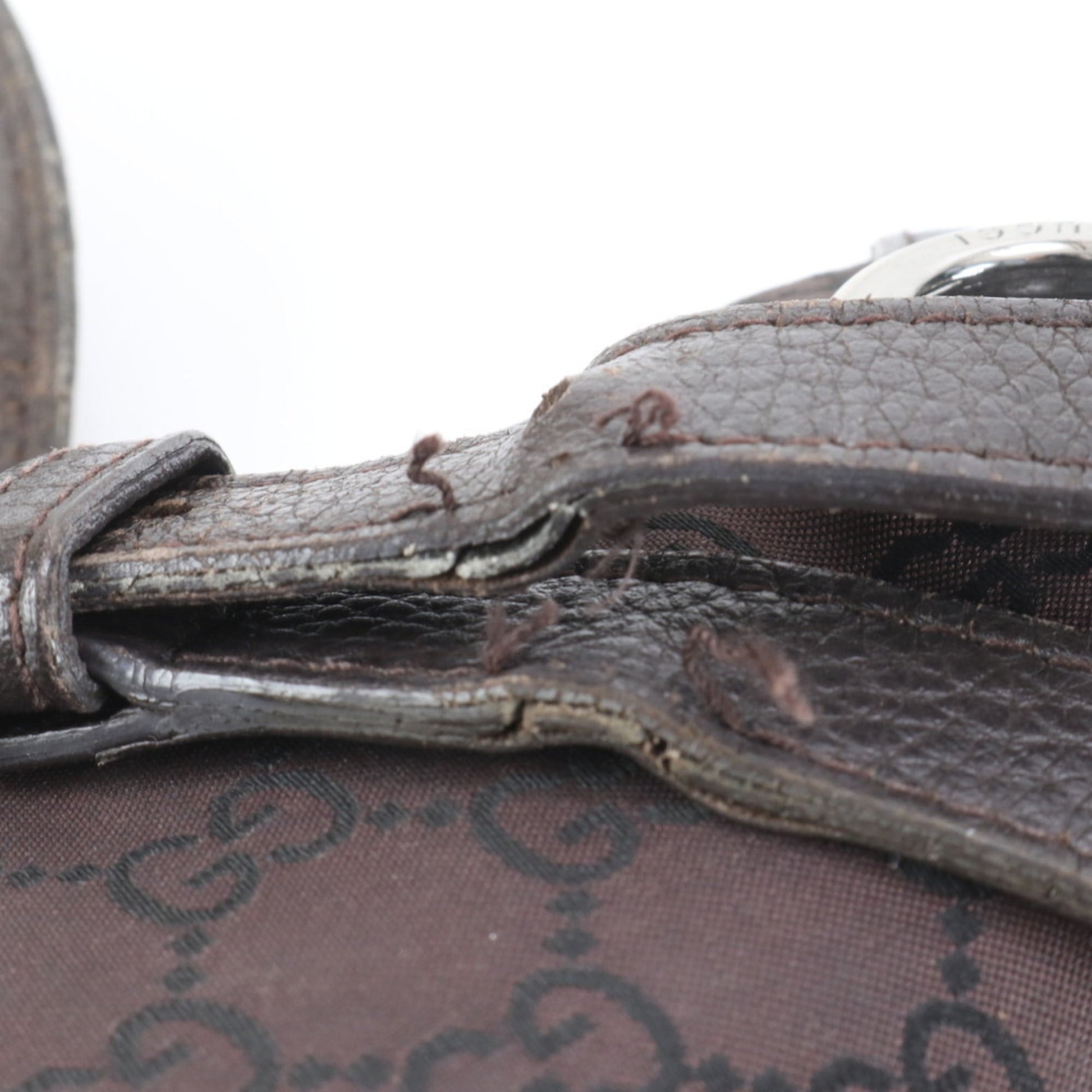 Gucci Brown Leather Canvas Shoulder Bag