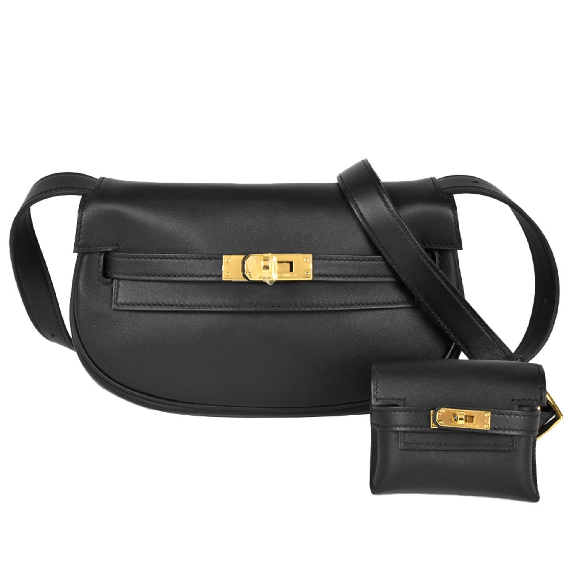 Hermes Kelly Swift Shoulder Bag Leather Black