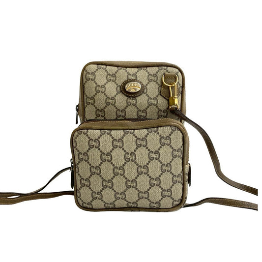 Gucci Brown Leather Pvc Pochette Shoulder Bag