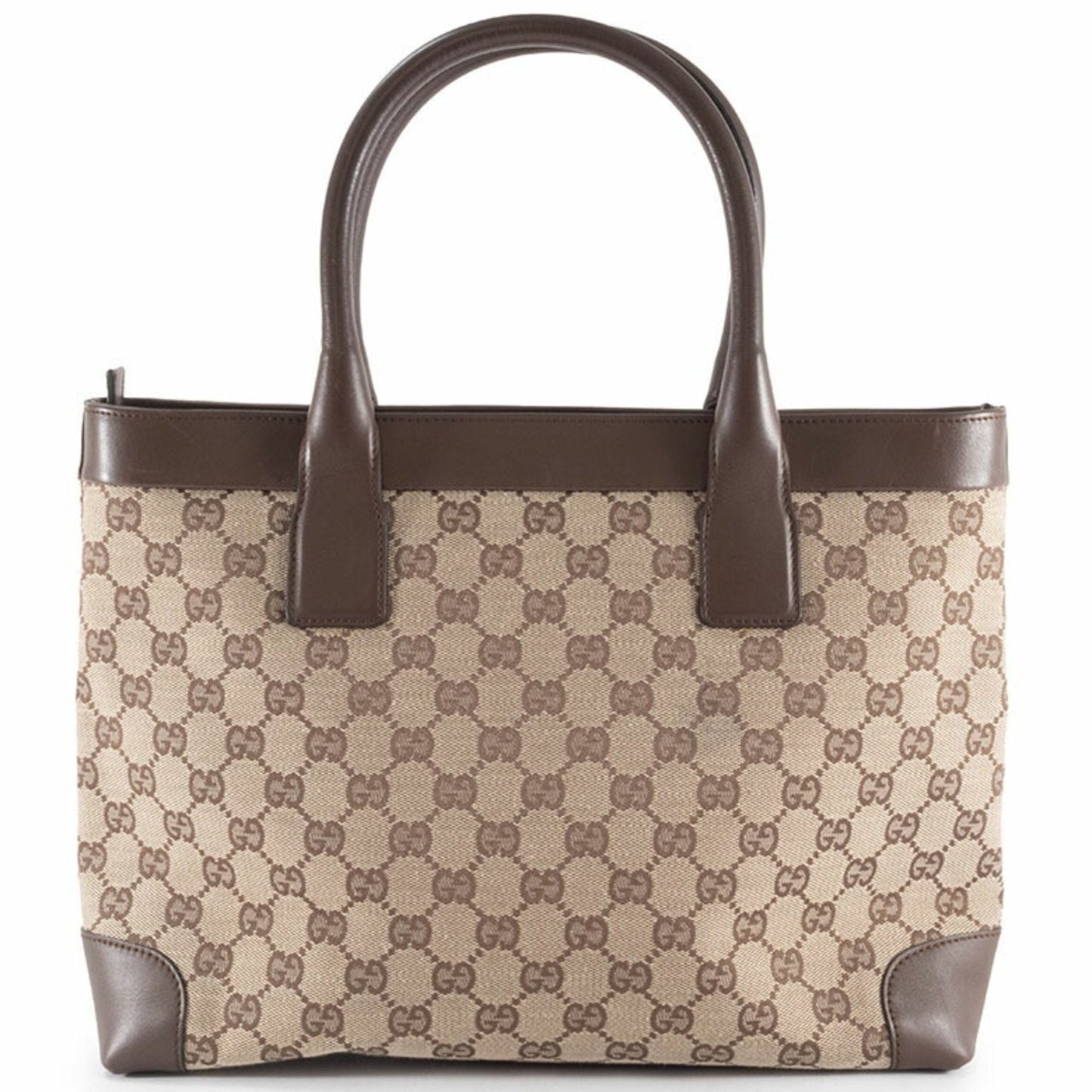 Gucci Gg Canvas Beige Brown Gg Canvas Leather Tote Bag