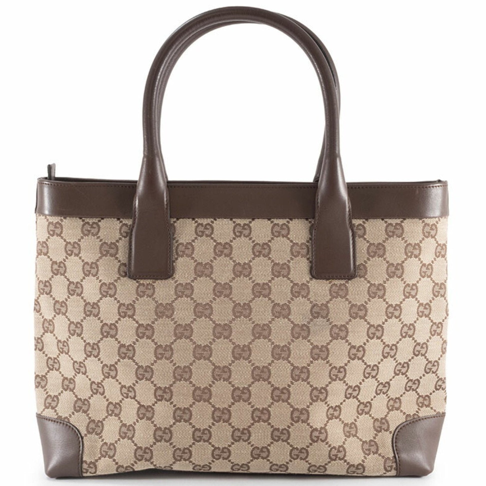 Gucci Gg Canvas Beige Brown Gg Canvas Leather Tote Bag