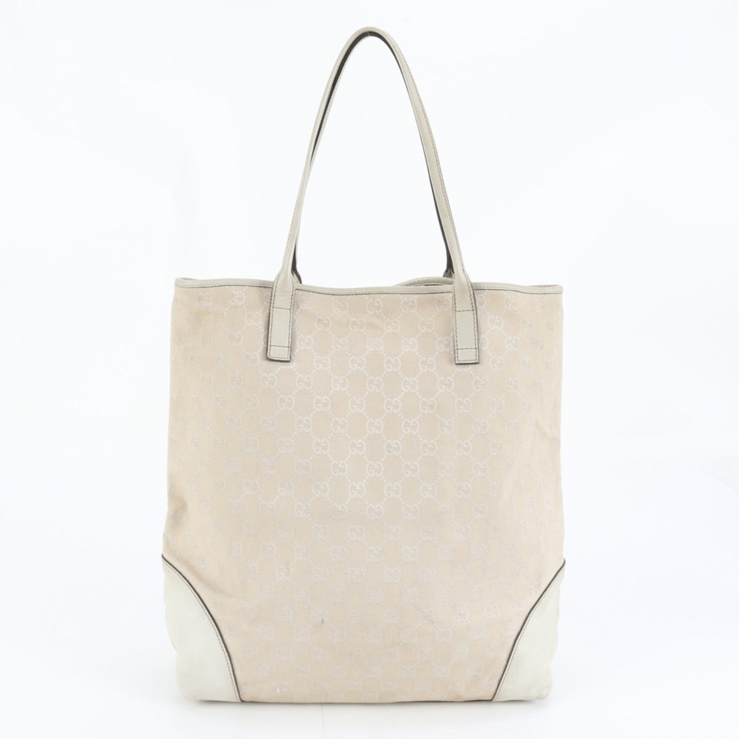 Gucci Beige Leather Canvas Tote Bag
