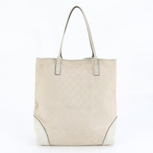 Gucci Beige Leather Canvas Tote Bag