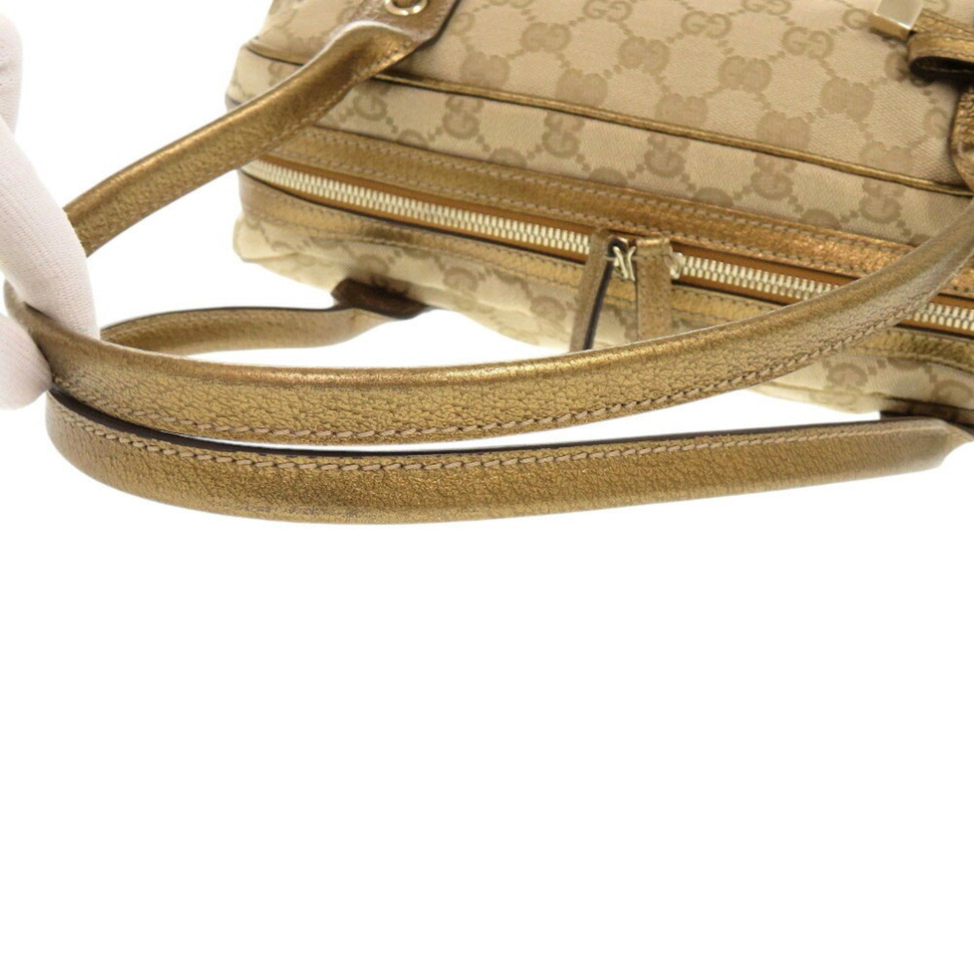 Gucci Beige Gold Gg Canvas Boston Bag Handbag