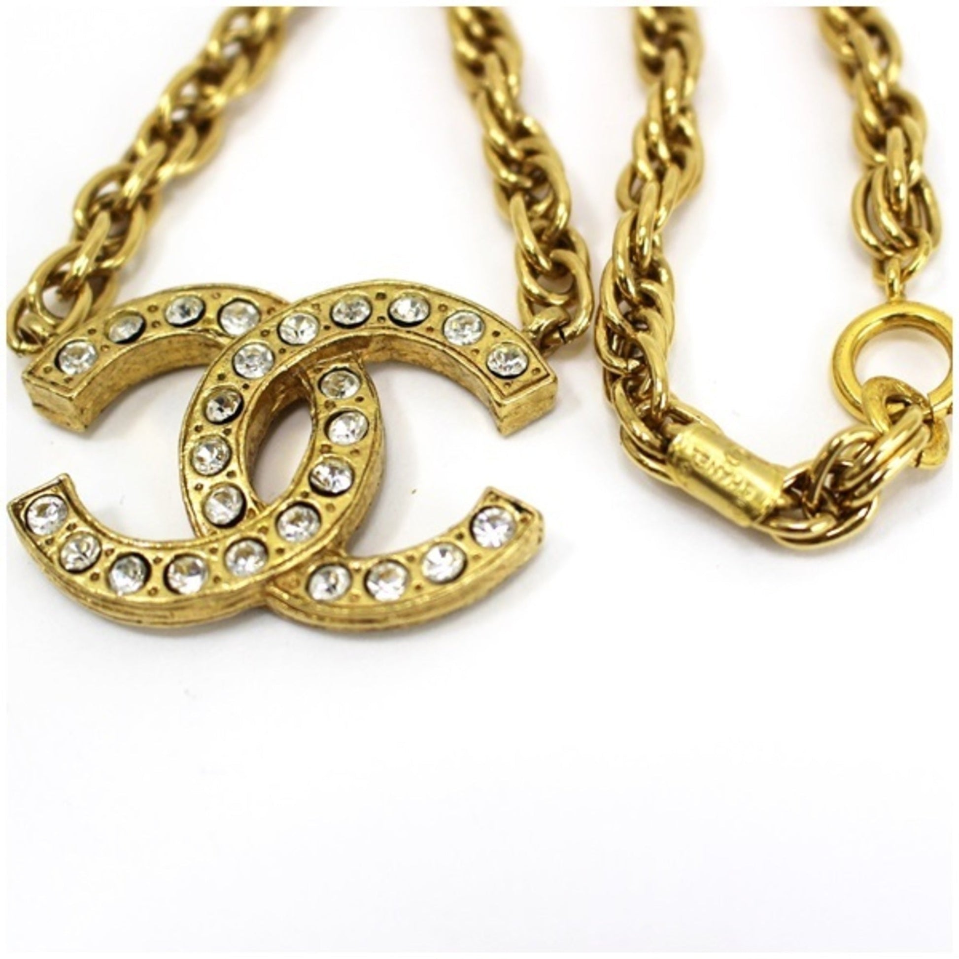 Chanel necklace gold color coco mark rhinestone CHANEL ladies pendant