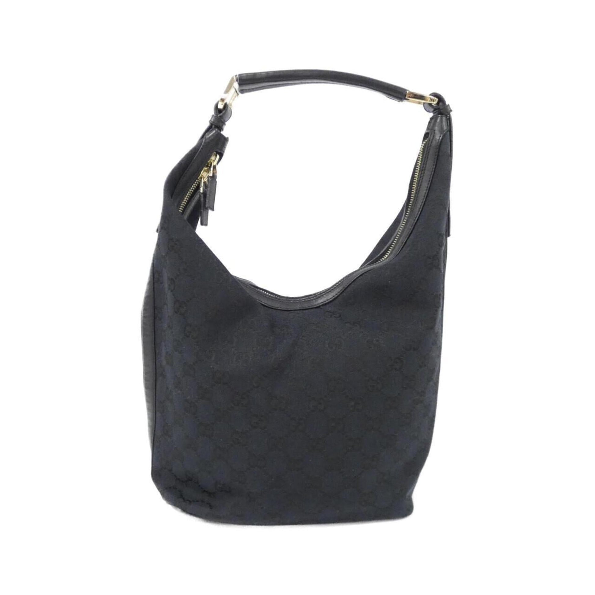 Gucci Black Gg Canvas Leather Shoulder Bag