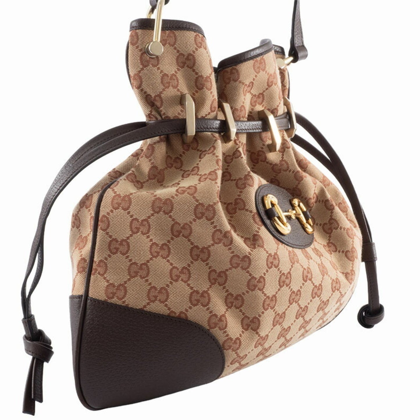 Gucci Beige Brown Gg Canvas Leather Shoulder Bag
