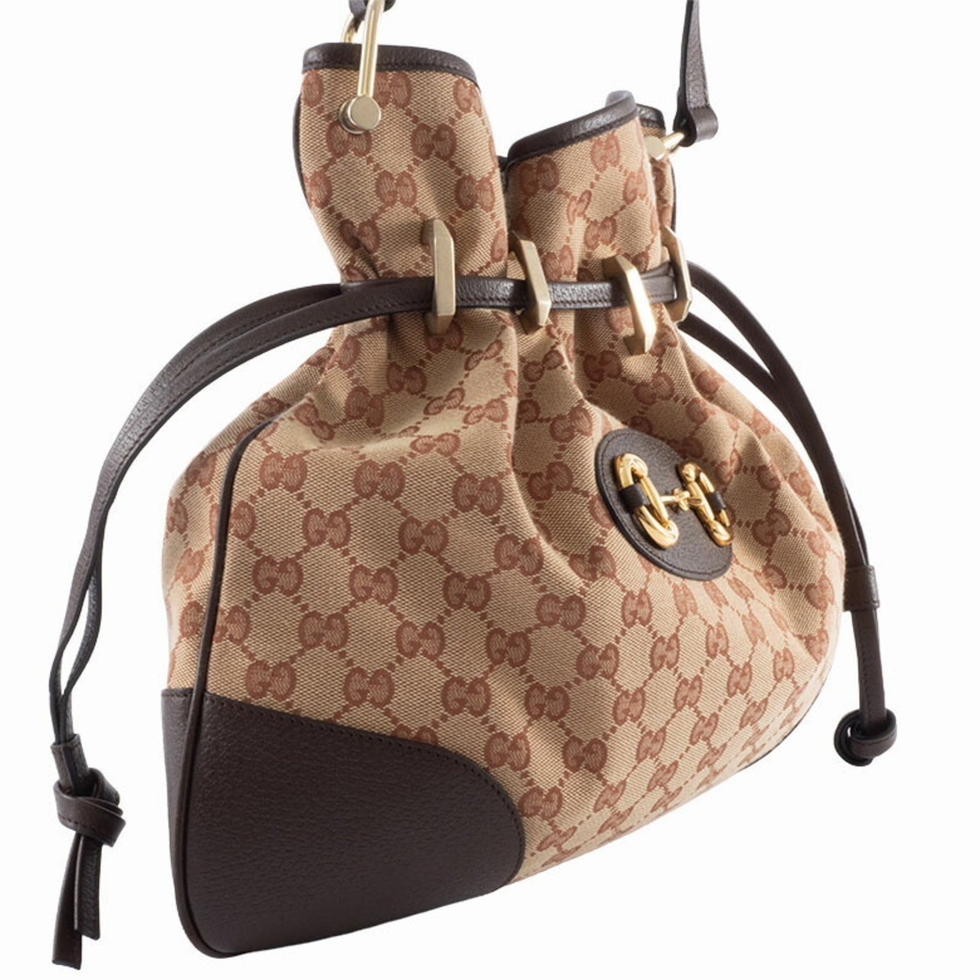 Gucci Beige Brown Gg Canvas Leather Shoulder Bag