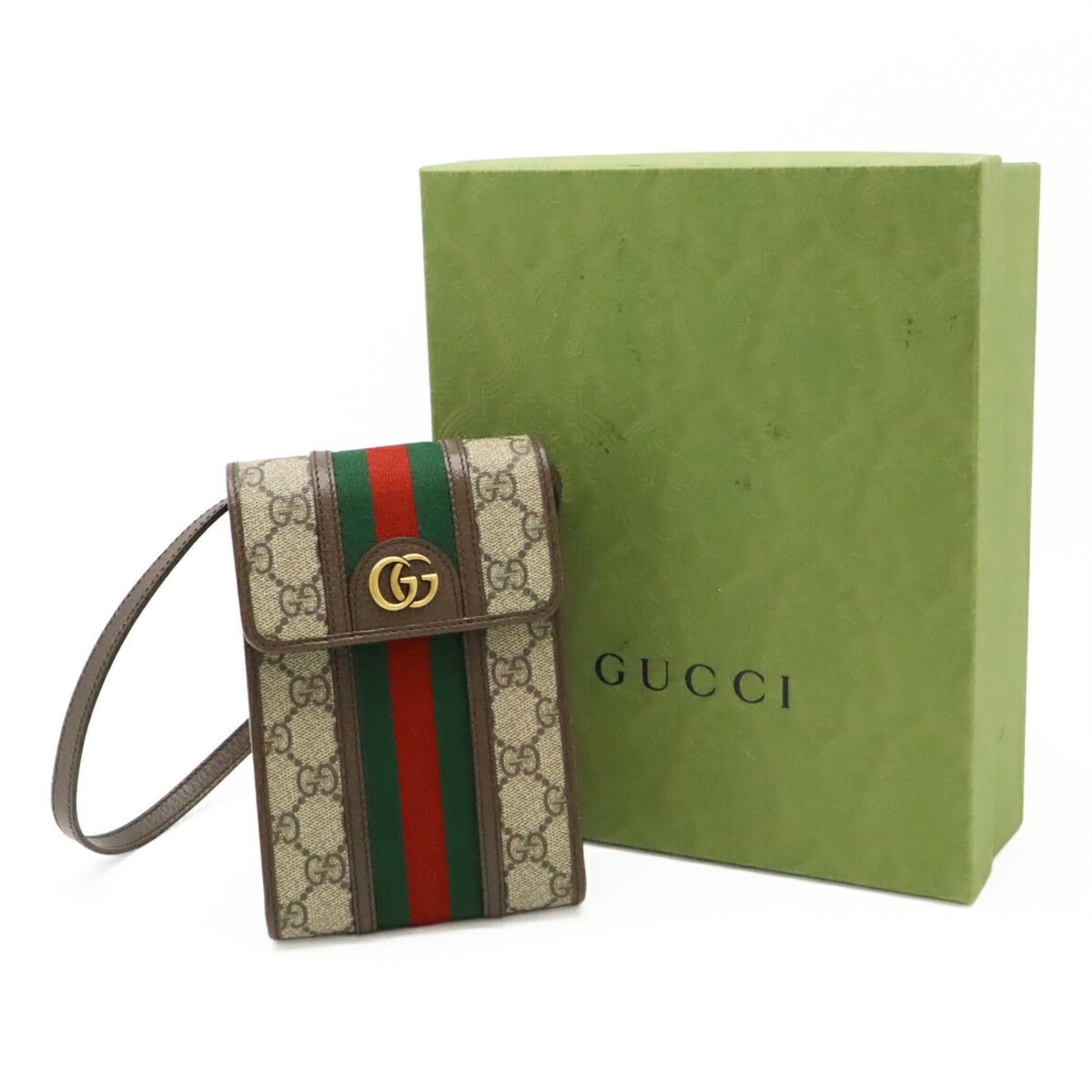 Gucci Beige Brown Green Red Color Gg Supreme Canvas Leather Pochette Shoulder Bag