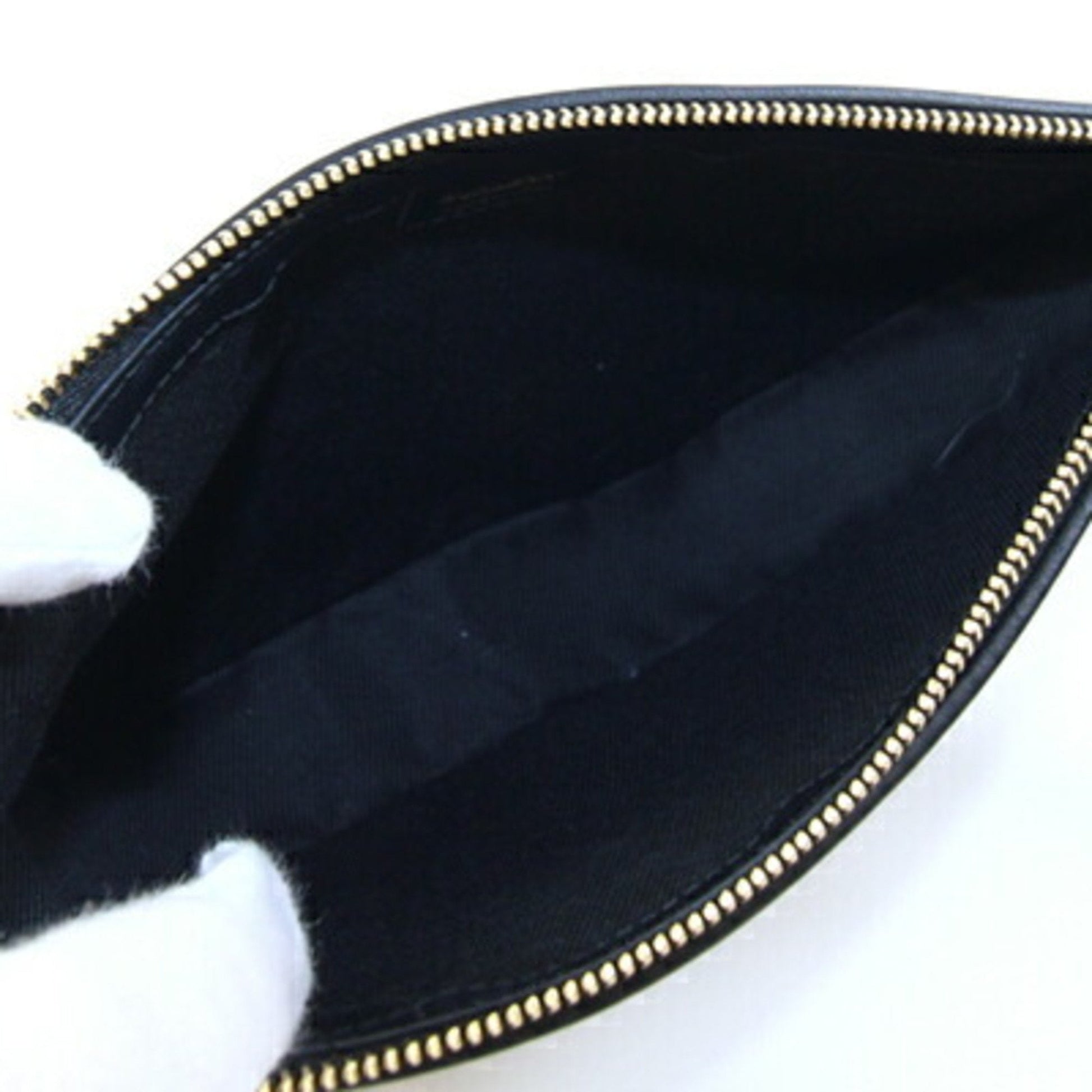 Burberry Pvc Clutch Bag Pouch Leather Black Beige
