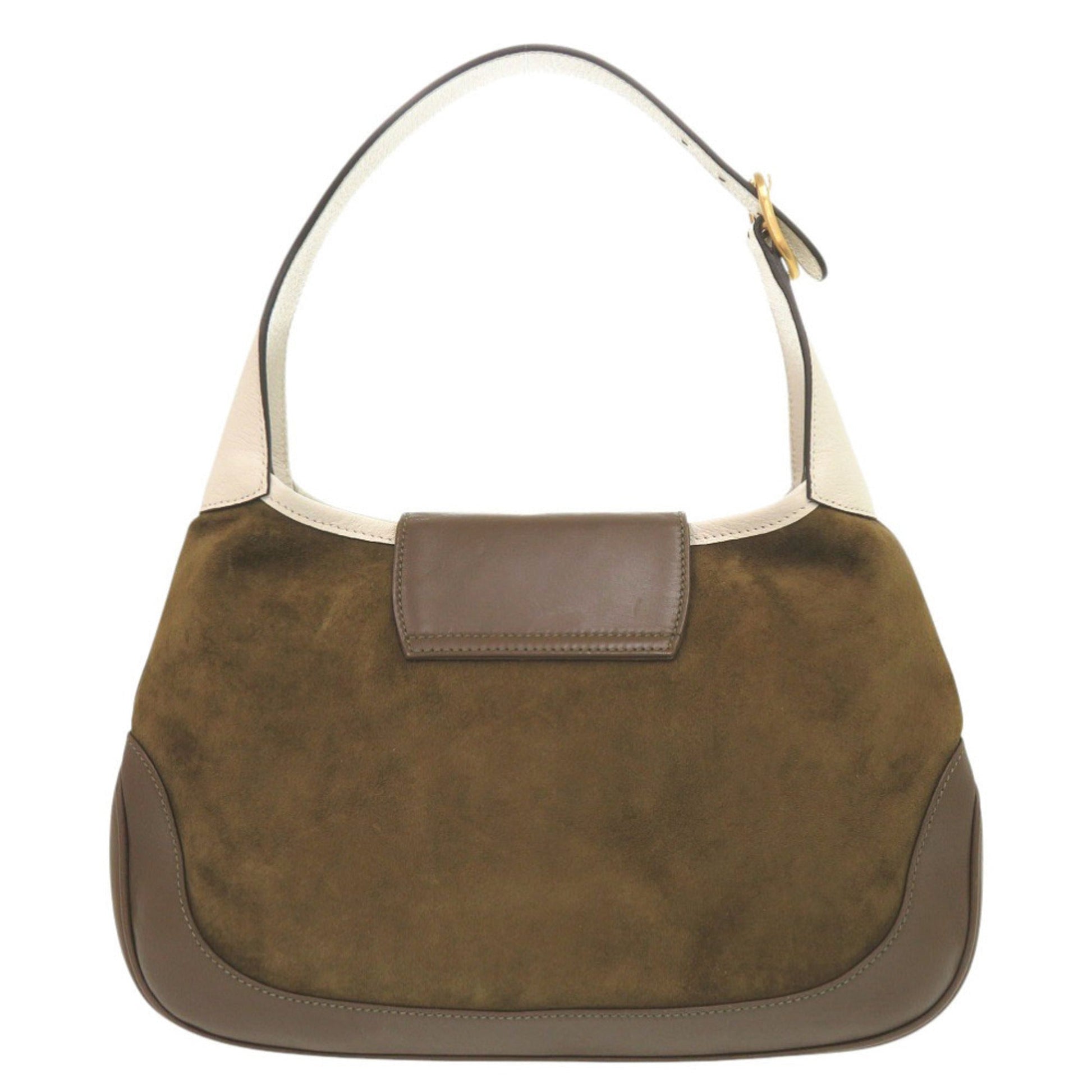 Gucci Brown Ivory Khaki Leather Suede Shoulder Bag
