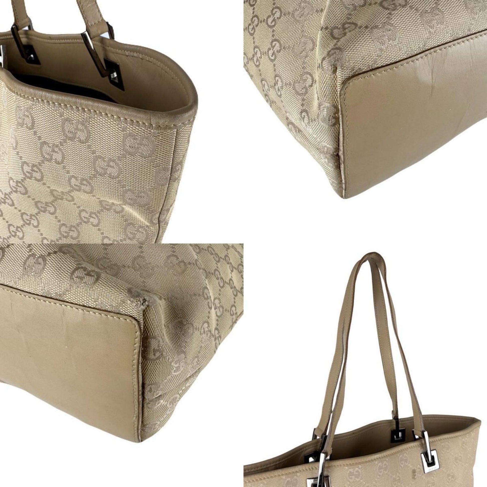 Gucci Beige Gg Canvas Leather Shoulder Bag Tote Bag