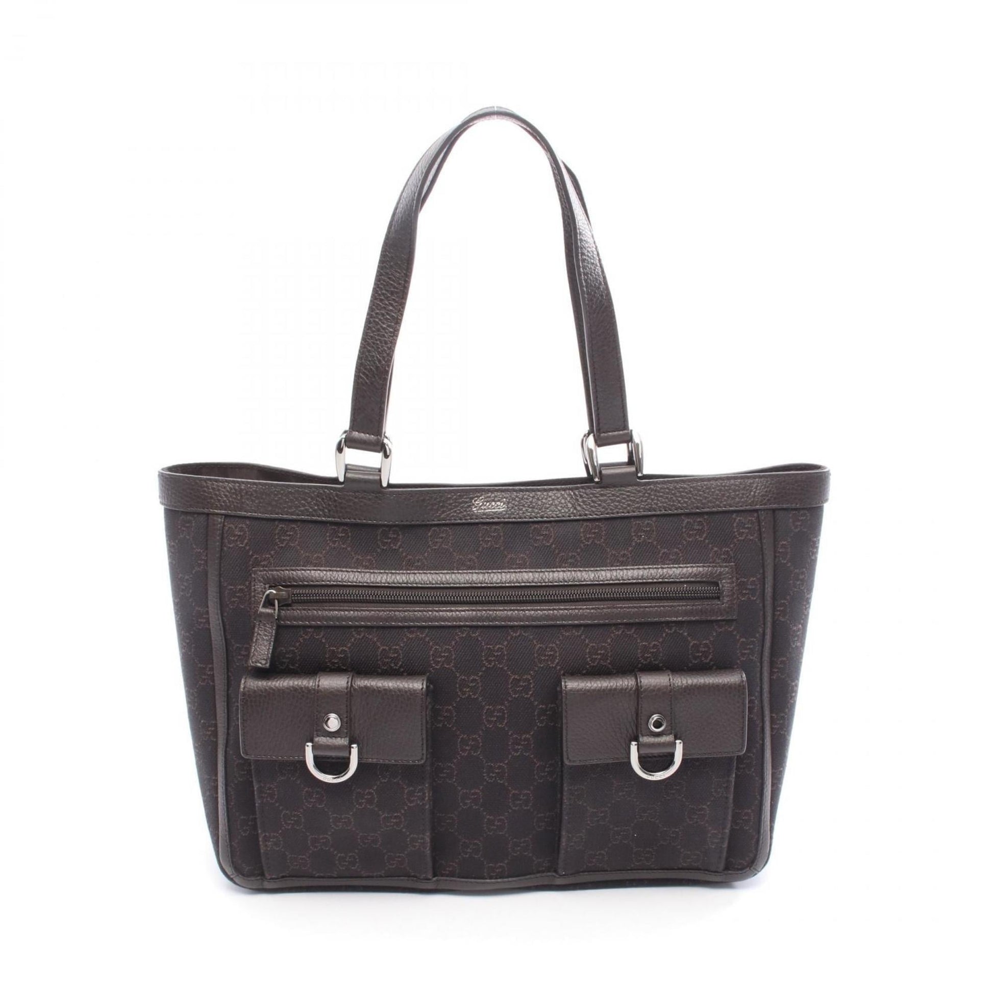 Gucci Brown Canvas Leather Tote Bag