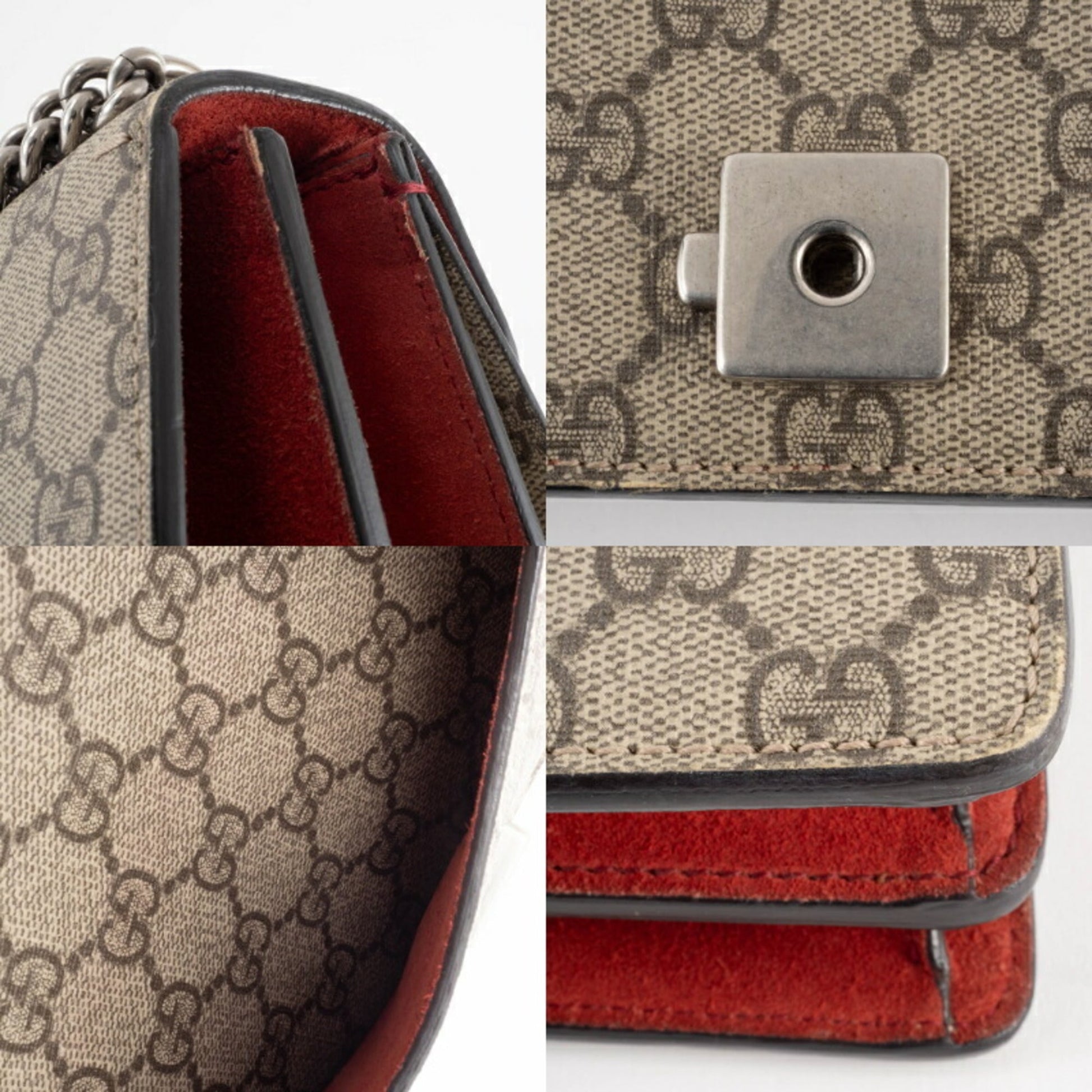 Gucci Beige Red Color Gg Supreme Leather Shoulder Bag