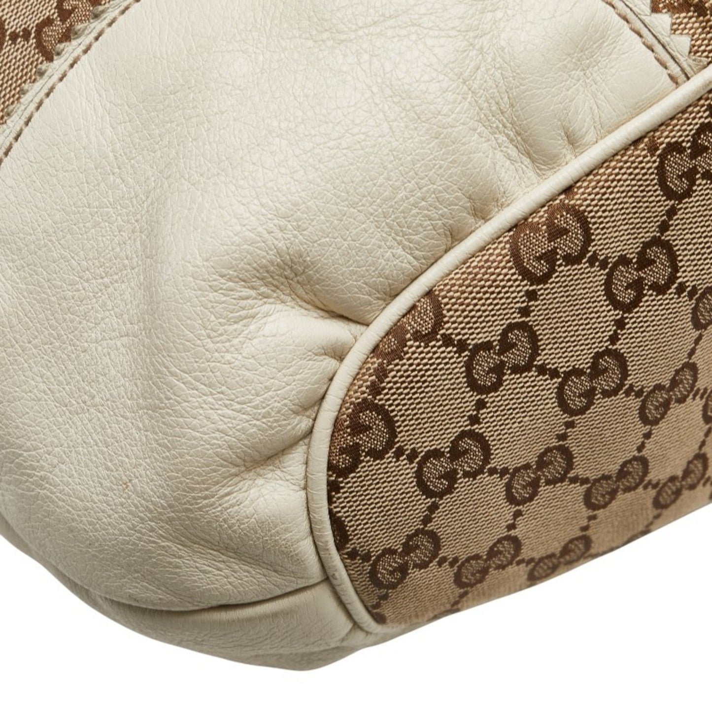 Gucci Gg Canvas Beige White Gg Canvas Leather Shoulder Bag Tote Bag
