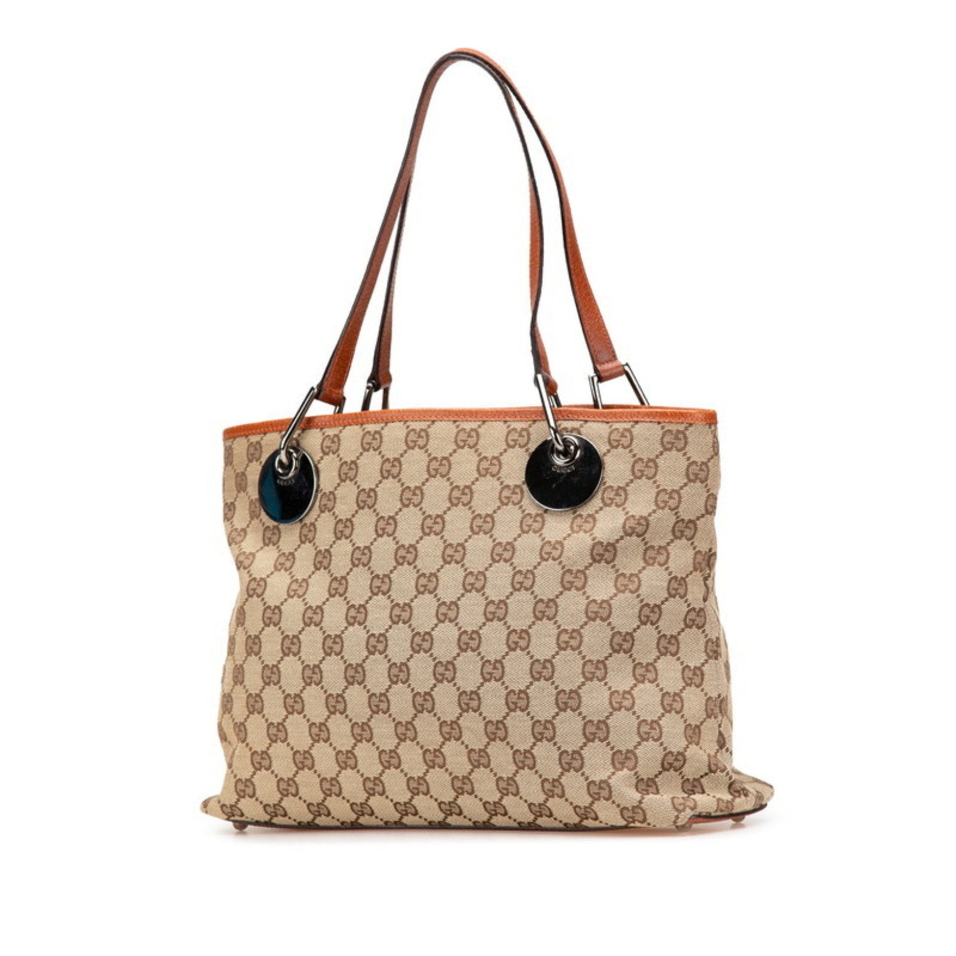 Gucci Beige Brown Canvas Leather Shoulder Bag Tote Bag