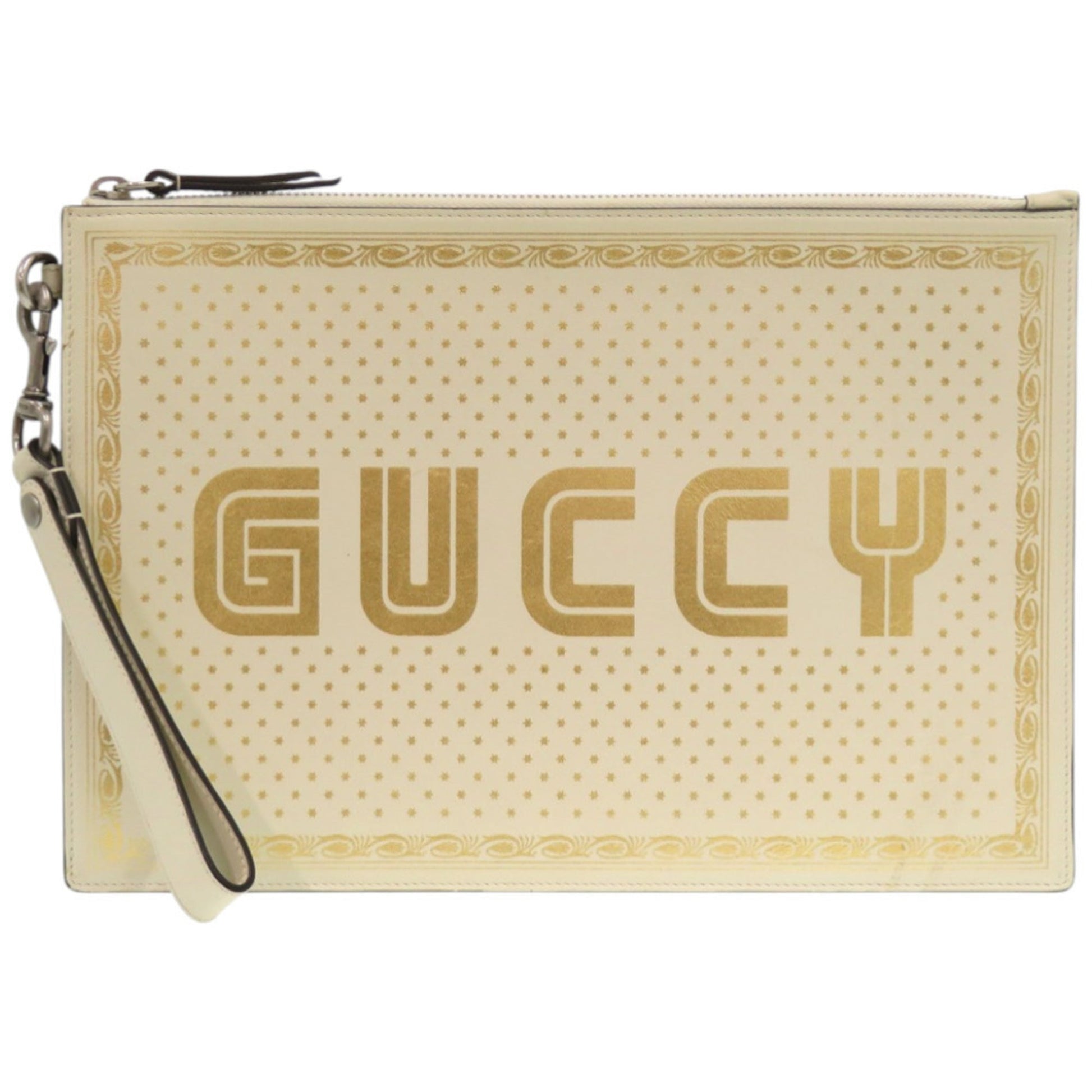 Gucci Gold Ivory Leather Clutch Bag