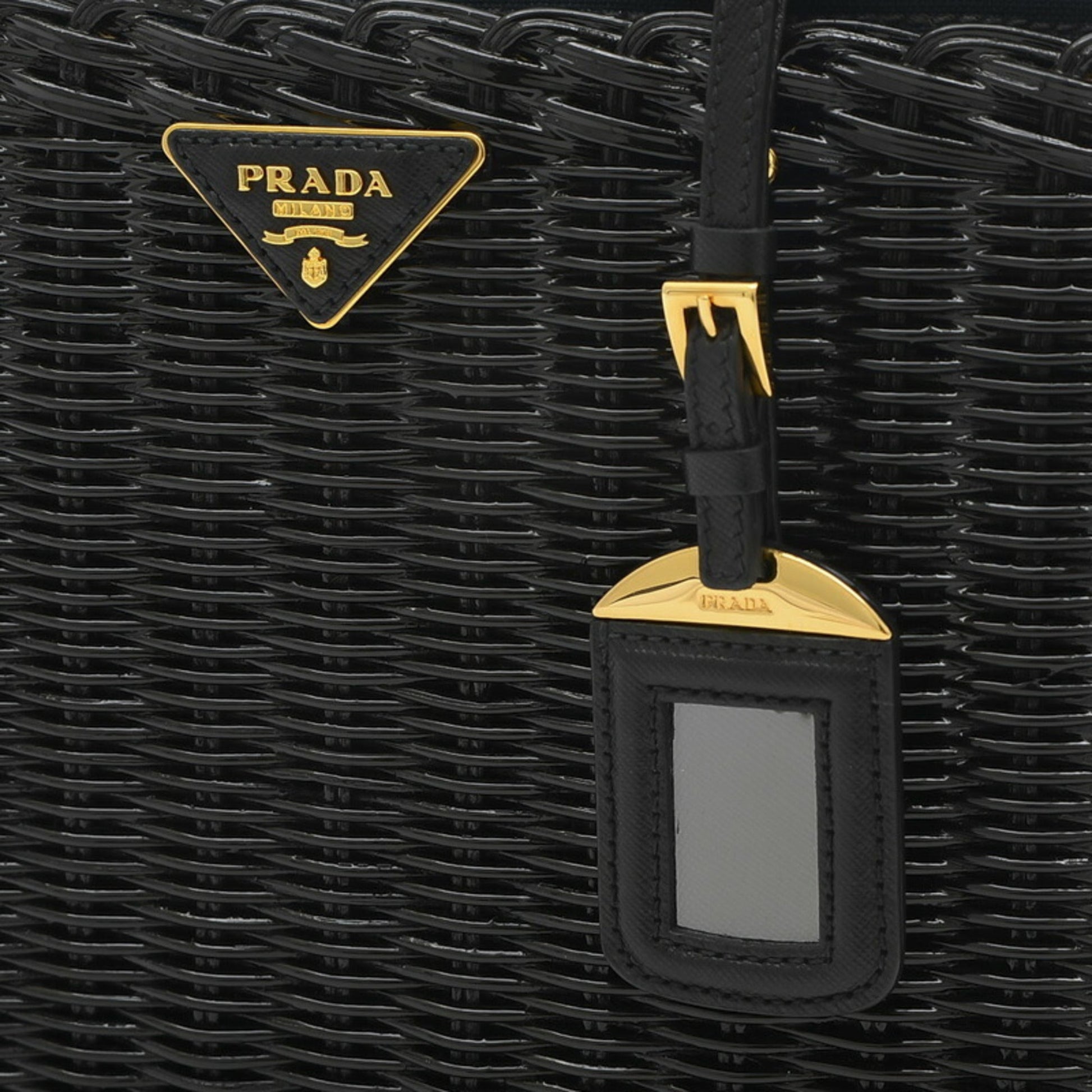 Prada Bag 2Way Rattan Canvas Black Navy Travel Bag