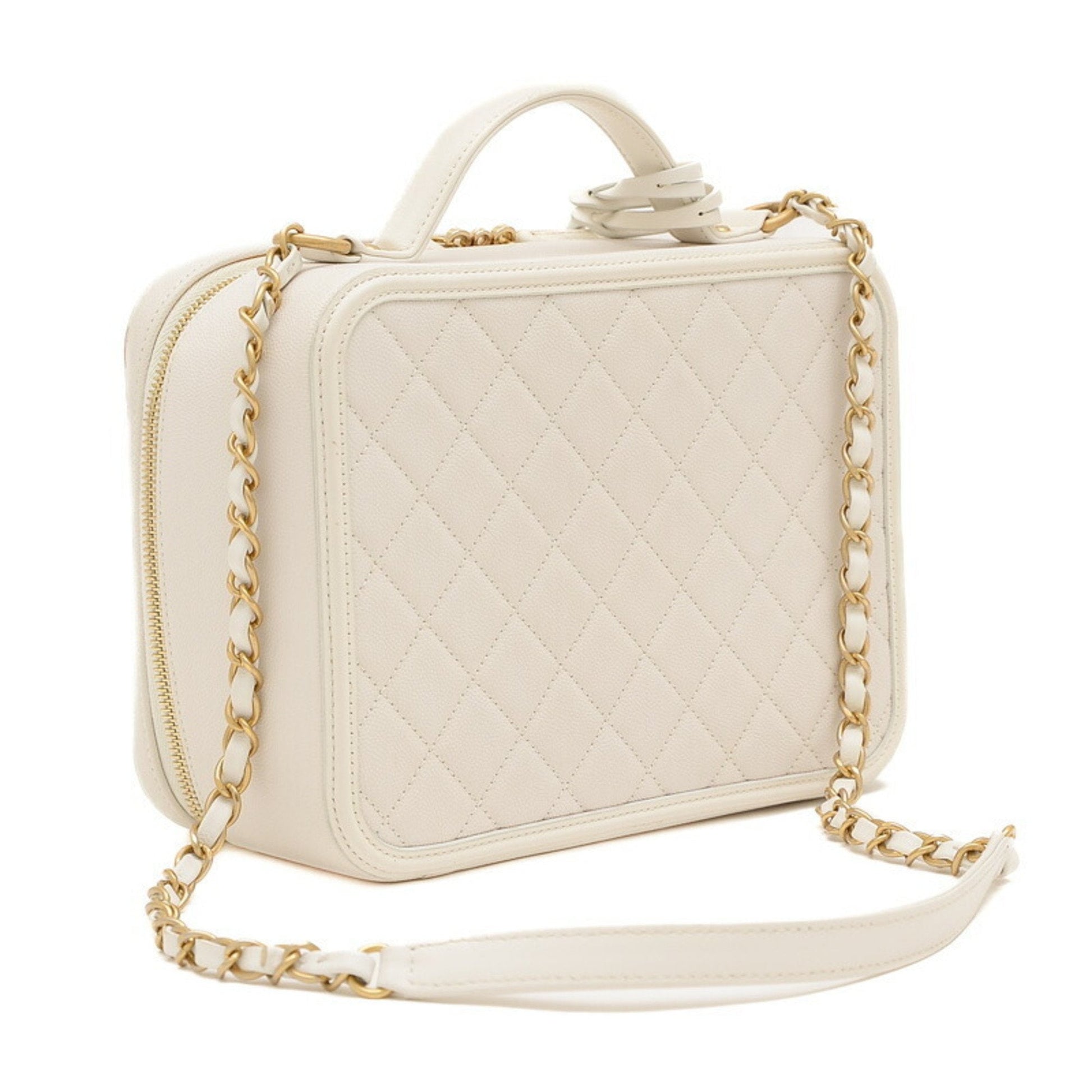 Chanel CC Filigree Matelasse Vanity Case 2Way Bag Caviar Off-White A93344