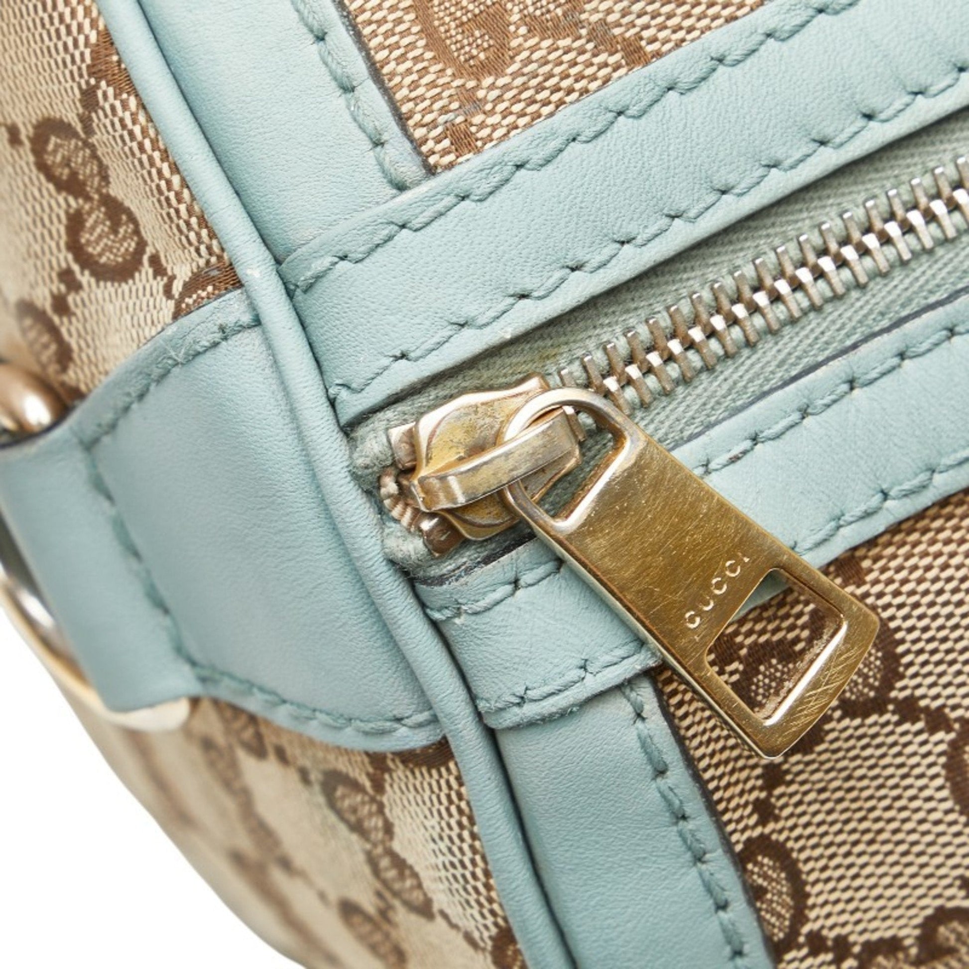 Gucci Beige Blue Canvas Leather Handbag Shoulder Bag