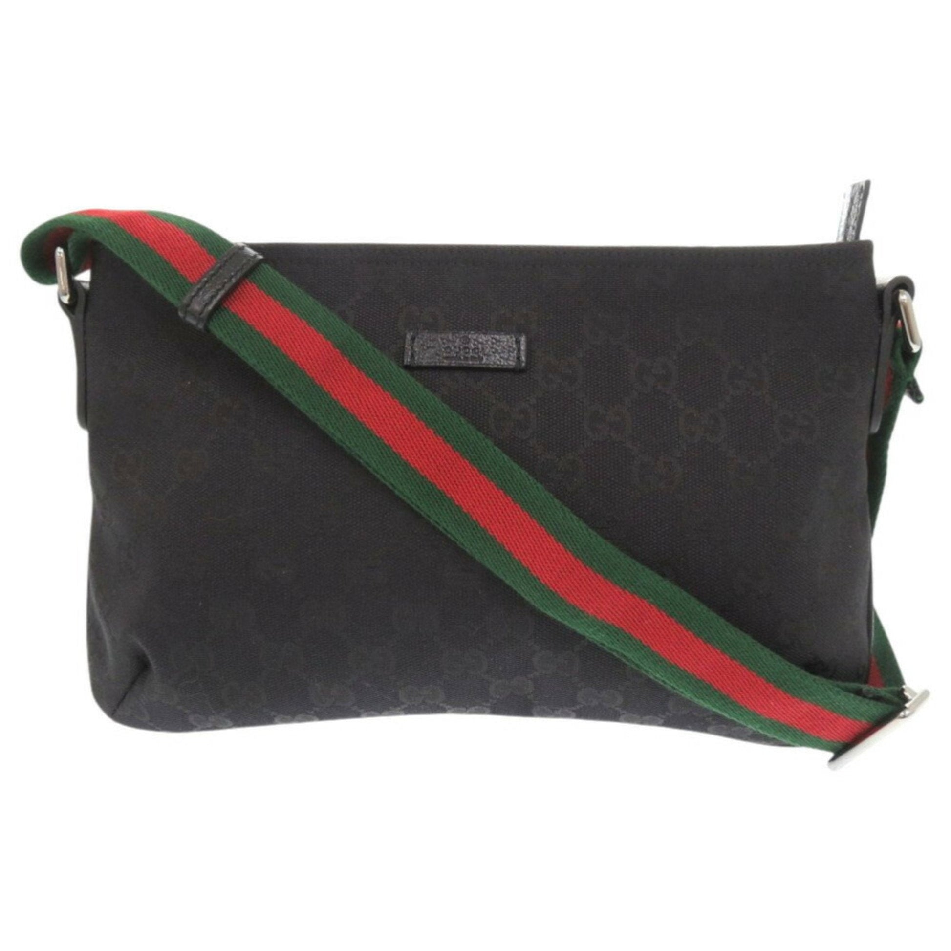 Gucci Black Green Red Color Gg Canvas Leather Shoulder Bag
