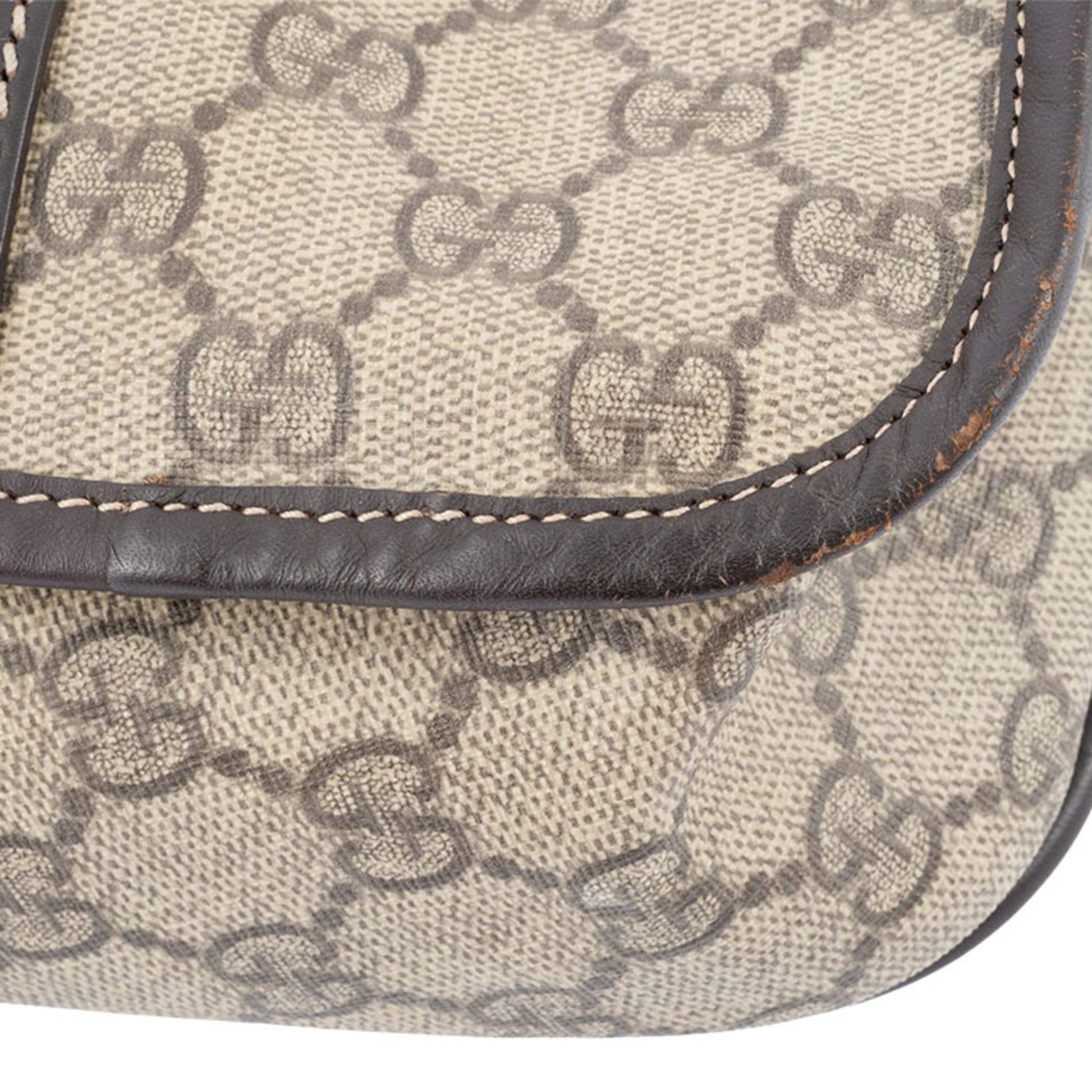 Gucci Beige Brown Canvas Leather Shoulder Bag