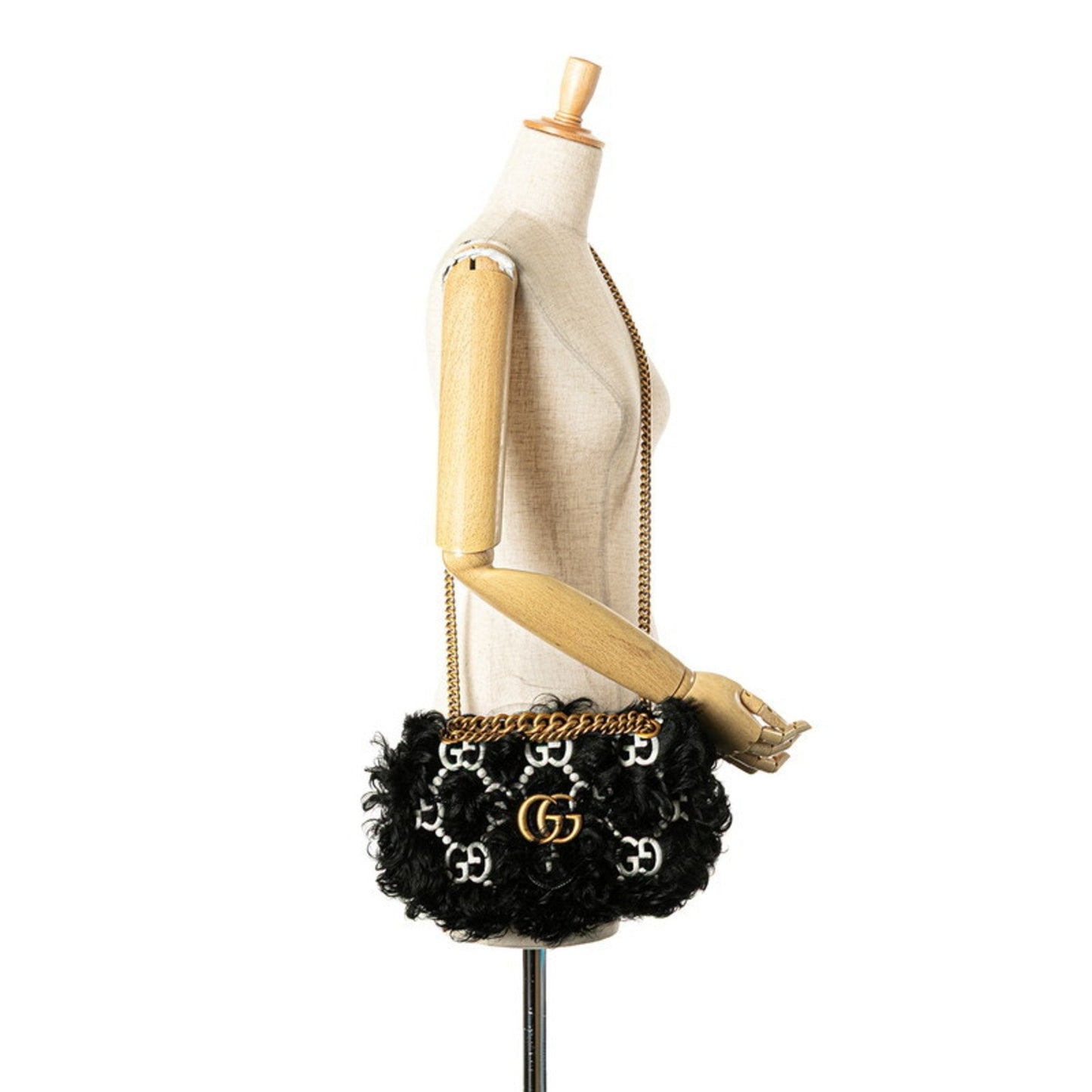 Gucci Black White Faux Fur Leather Handbag Shoulder Bag