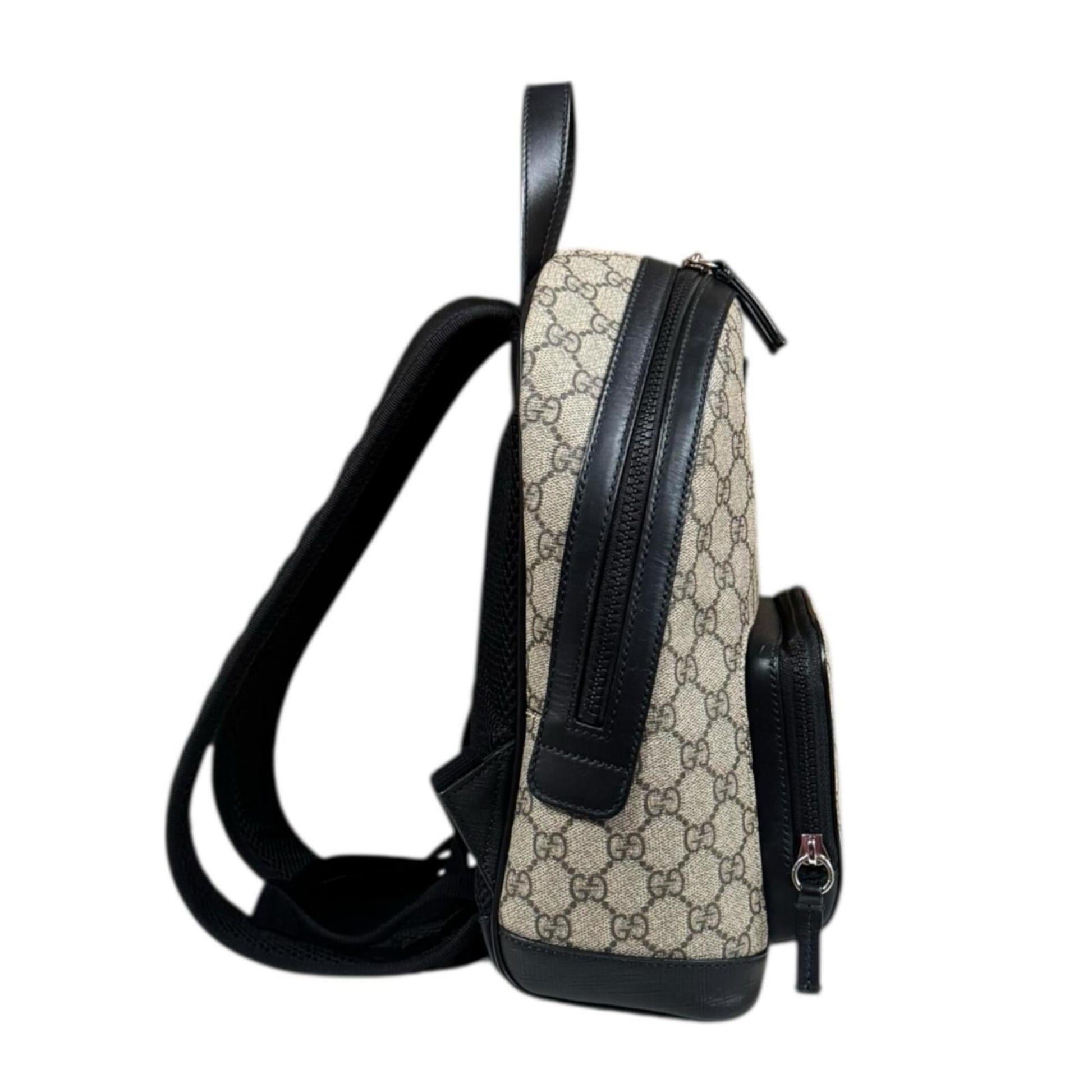 Gucci Beige Black Gg Supreme Canvas Backpack