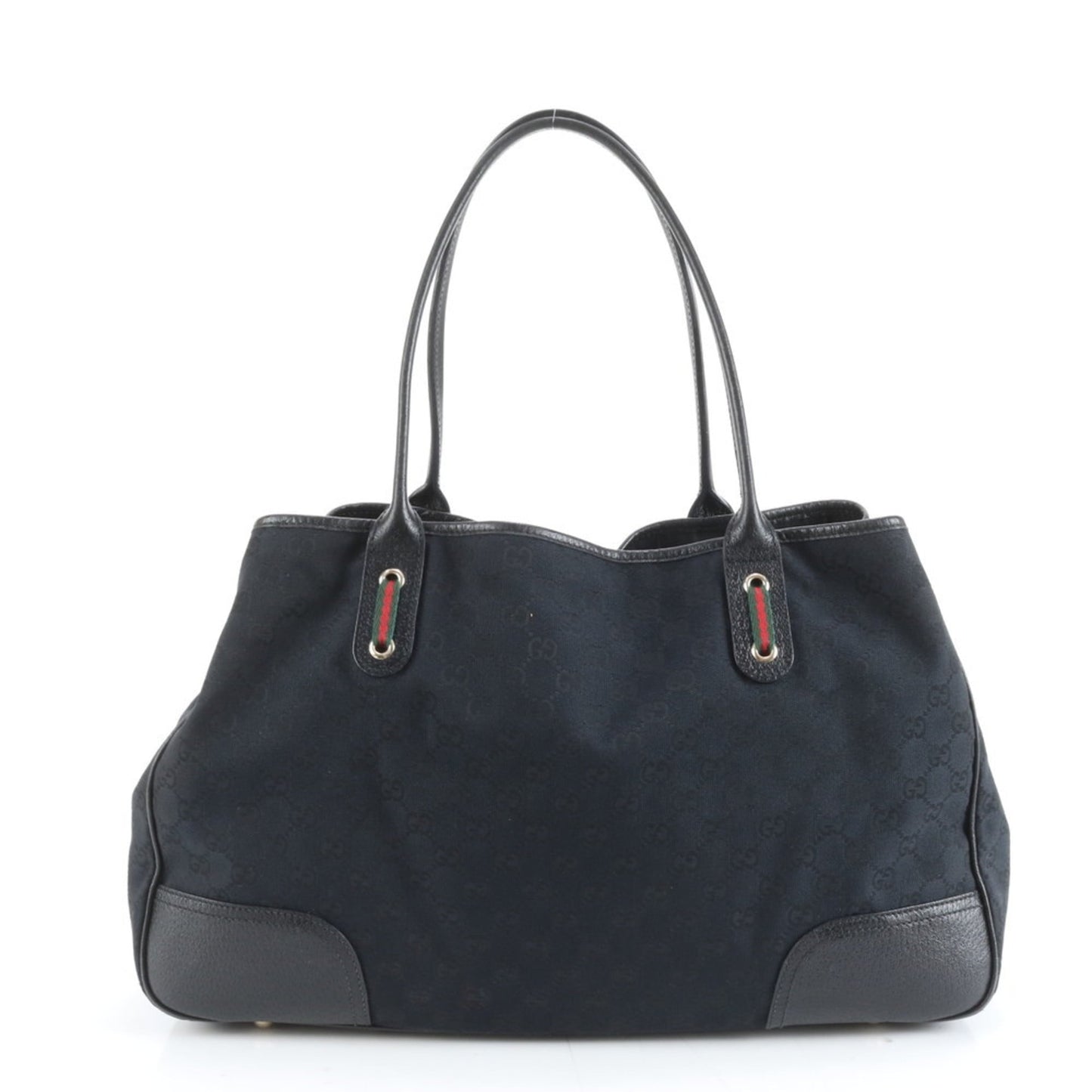 Gucci Black Leather Canvas Tote Bag