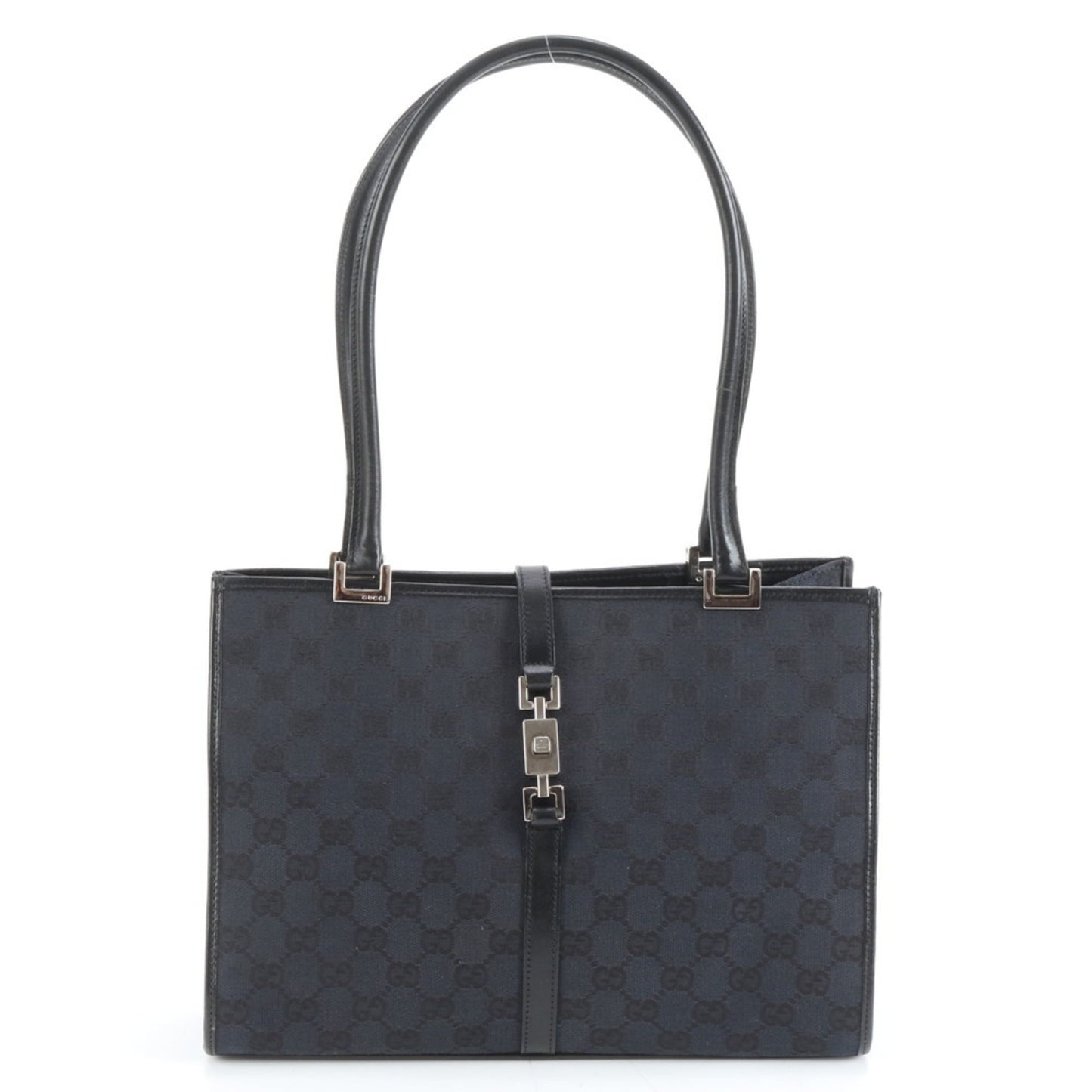 Gucci Black Leather Canvas Tote Bag
