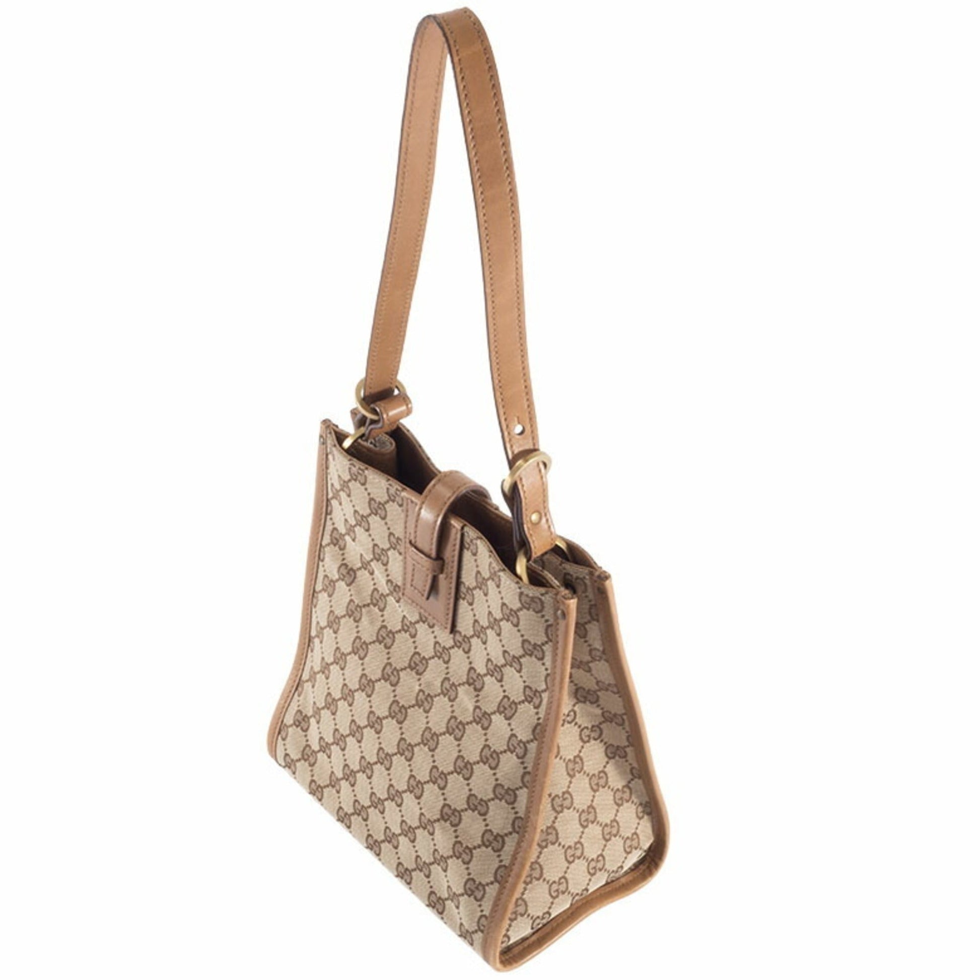Gucci Gg Canvas Beige Brown Gg Canvas Leather Shoulder Bag
