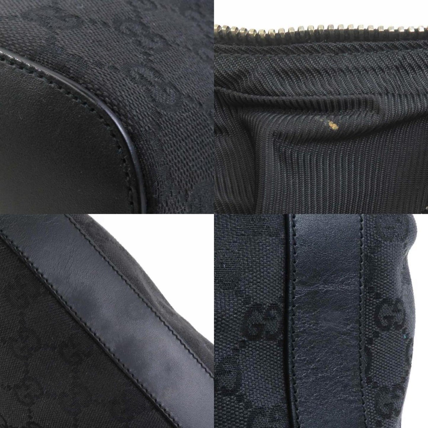 Gucci Black Gg Canvas Leather Shoulder Bag
