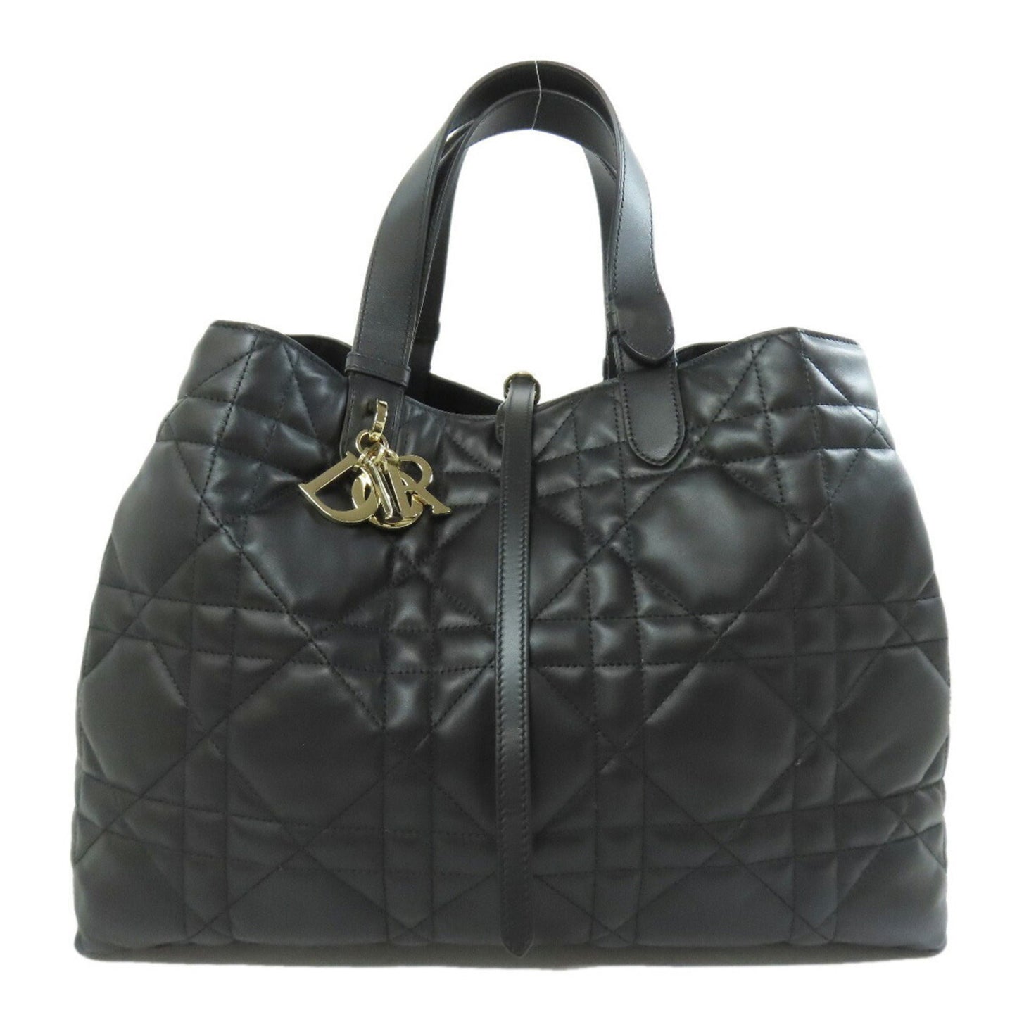 Dior Handbag Christian Lady Tote Bag Leather Black