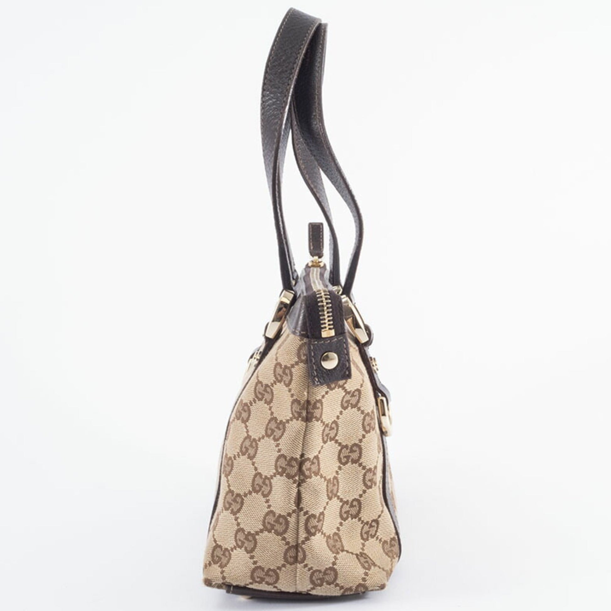 Gucci Gg Canvas Beige Brown Gg Canvas Leather Tote Bag