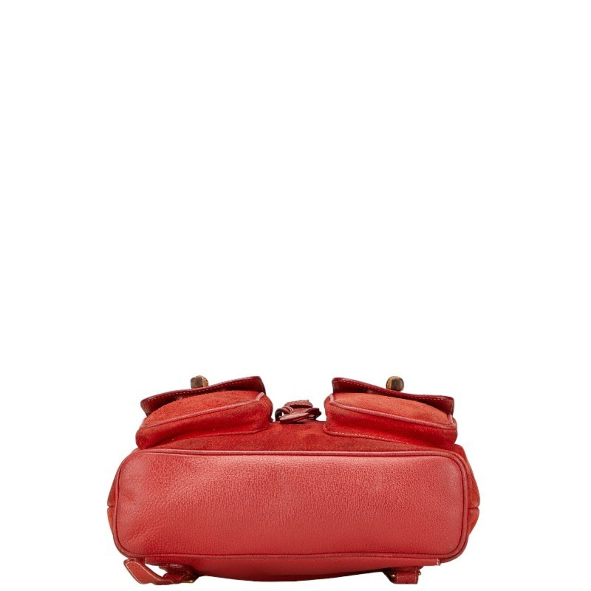 Gucci Red Brown Bamboo Leather Backpack