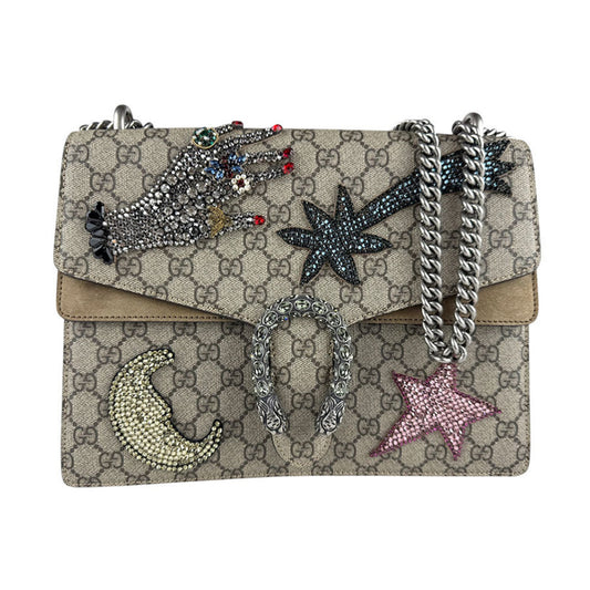Gucci Brown Multi-Color Gg Supreme Rhinestone Shoulder Bag