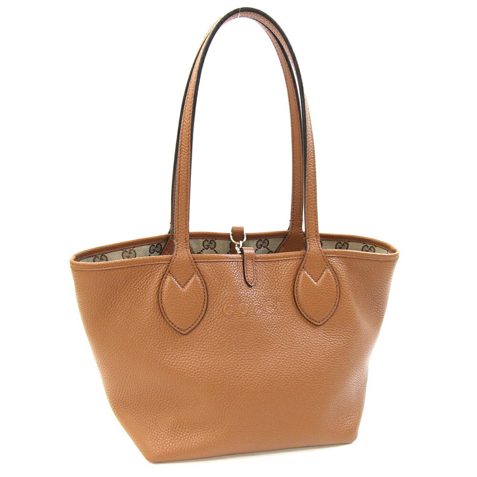 Gucci Brown Gg Canvas Leather Tote Bag