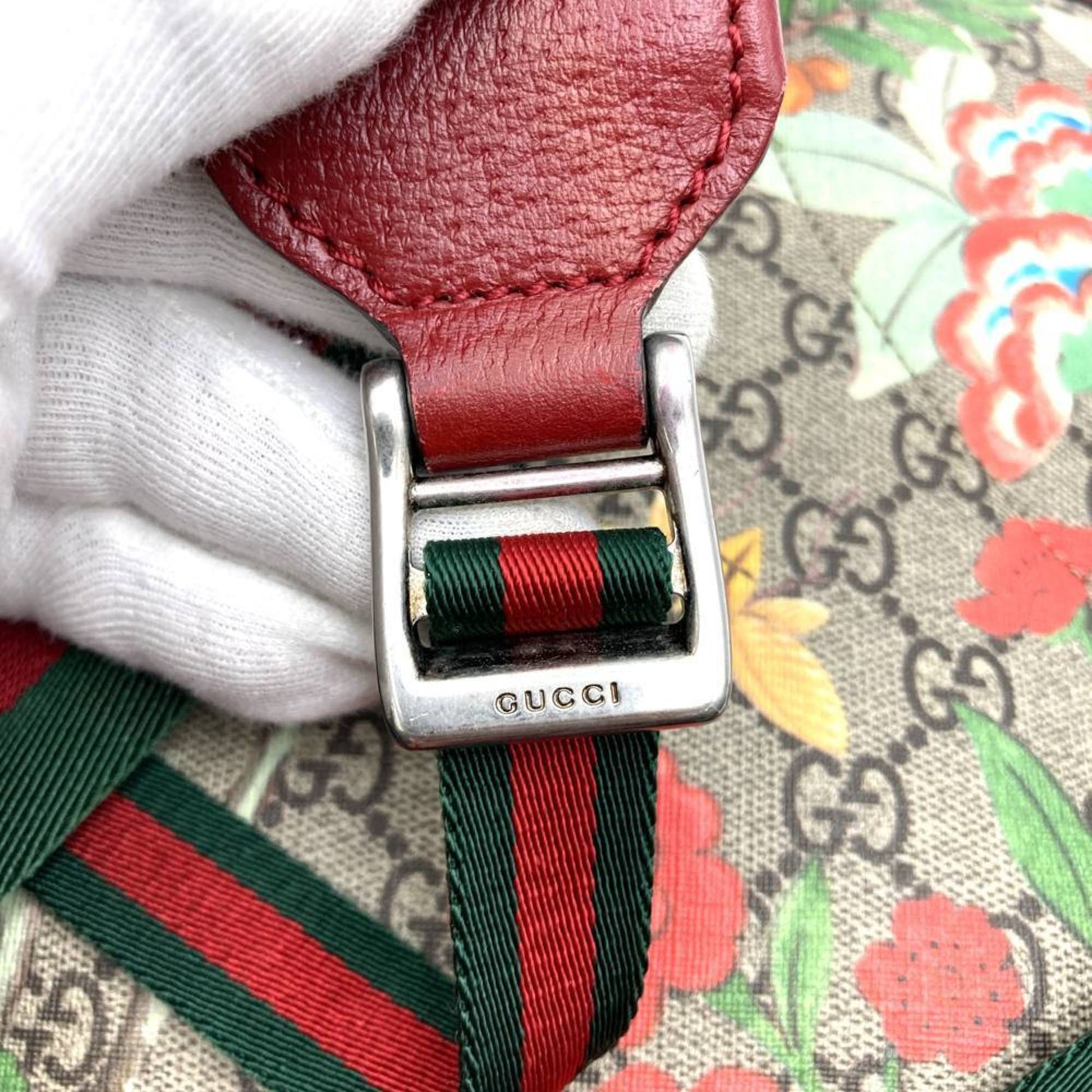 Gucci Green Multi-Color Red Color Yellow Gg Supreme Canvas Leather Backpack