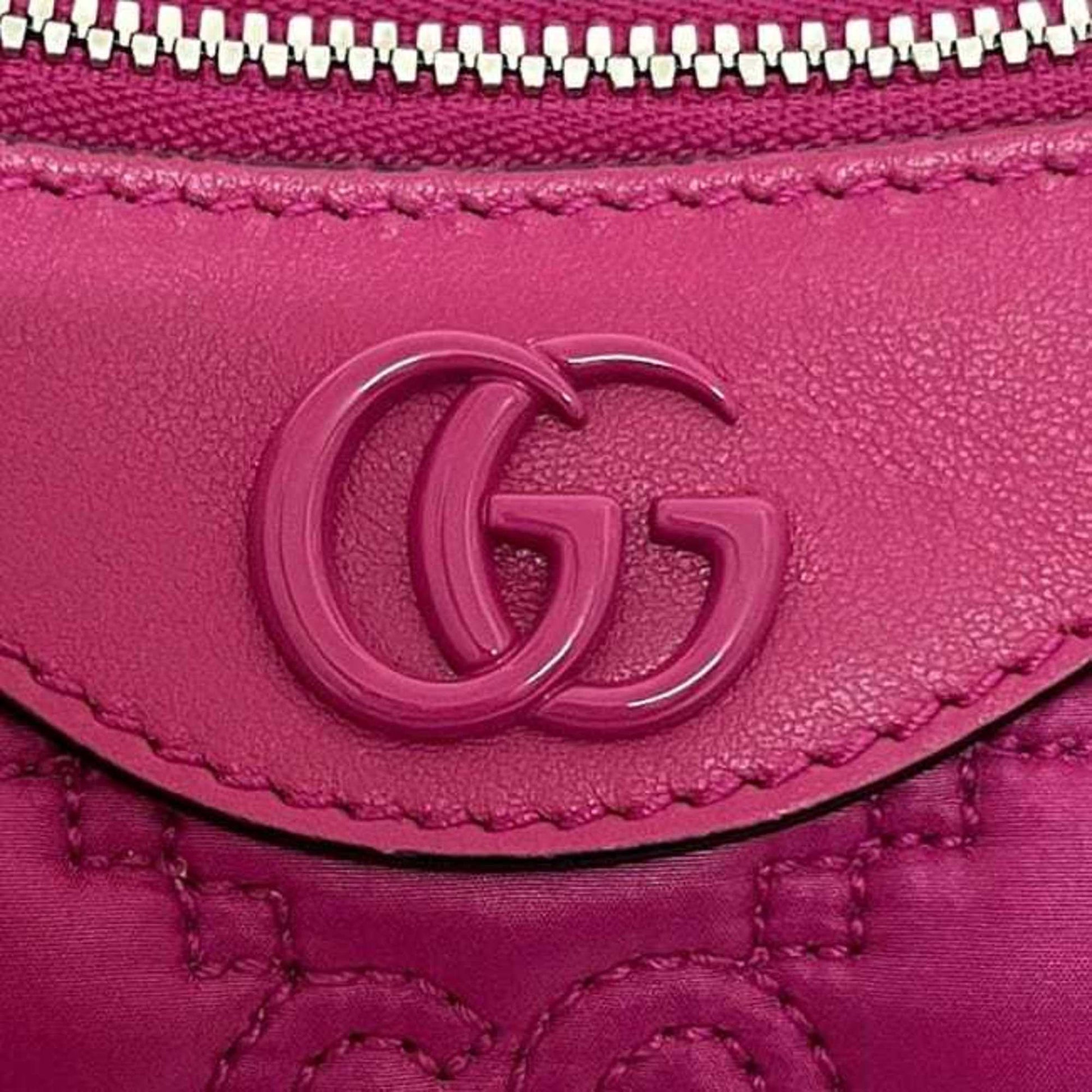 Gucci Pink Nylon Leather Canvas Shoulder Bag