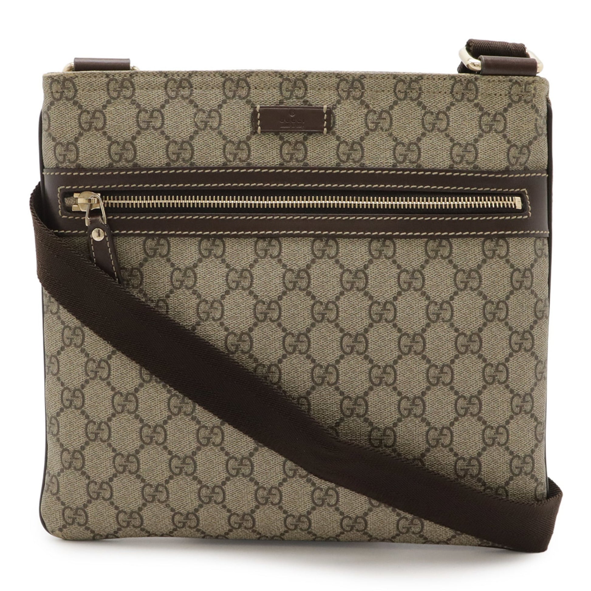Gucci Beige Dark Brown Khaki Gg Supreme Leather Shoulder Bag