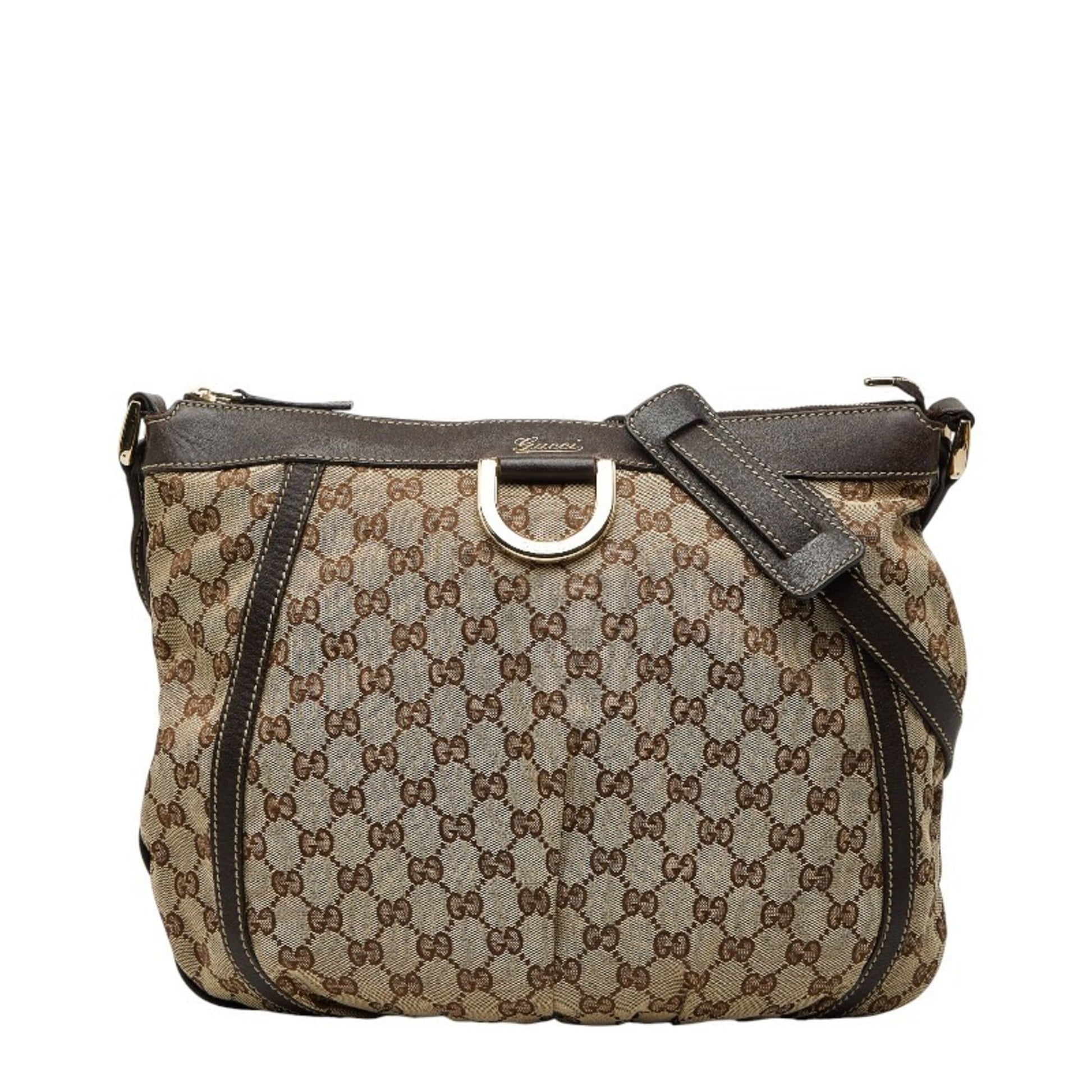 Gucci Beige Brown Canvas Leather Shoulder Bag