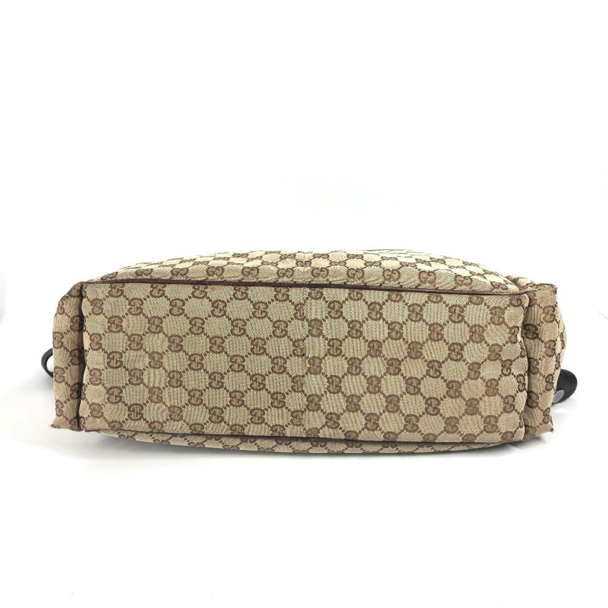 Gucci Gg Canvas Beige Dark Brown Gg Canvas Leather Shoulder Bag