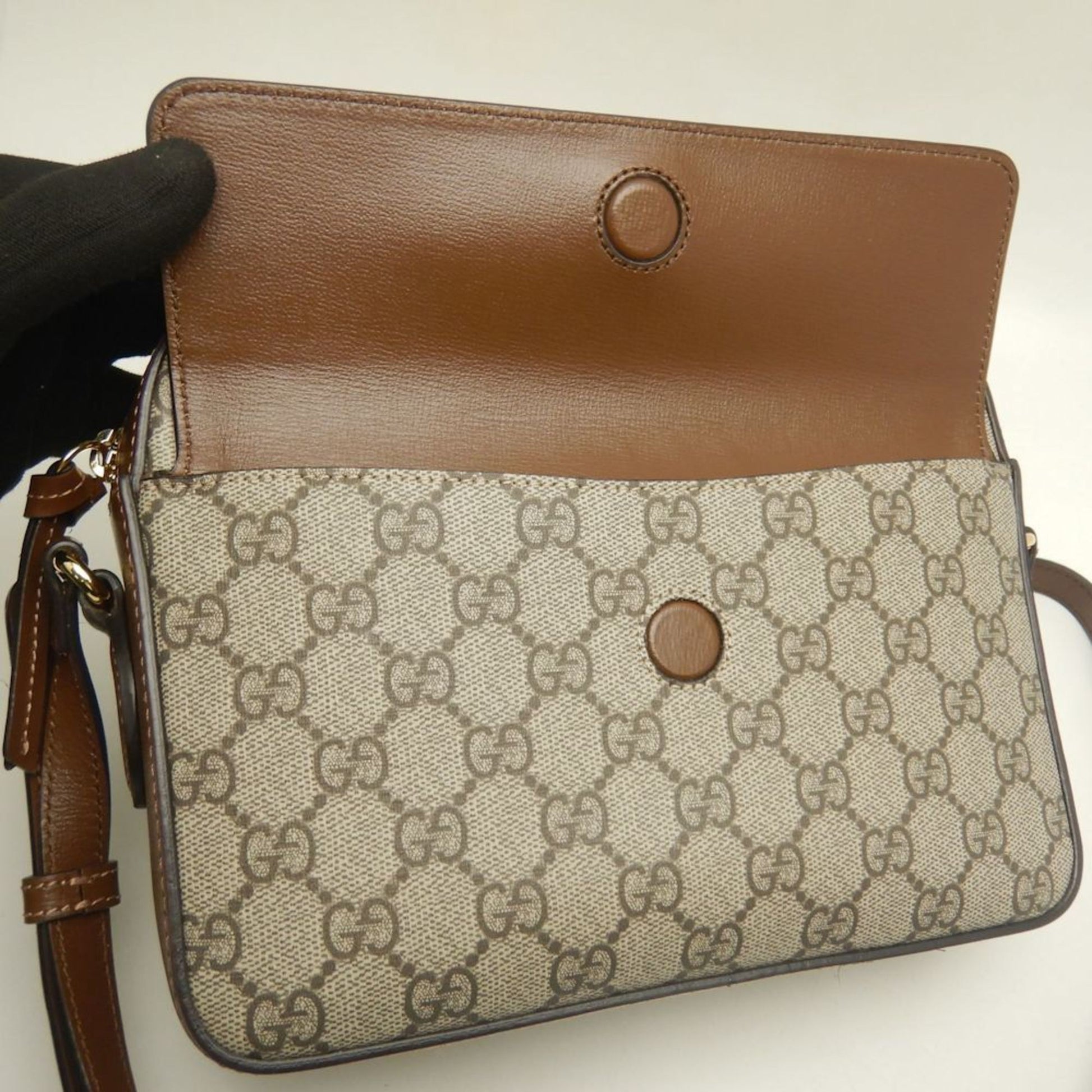 Gucci Horsebit Beige Brown Gg Supreme Leather Shoulder Bag